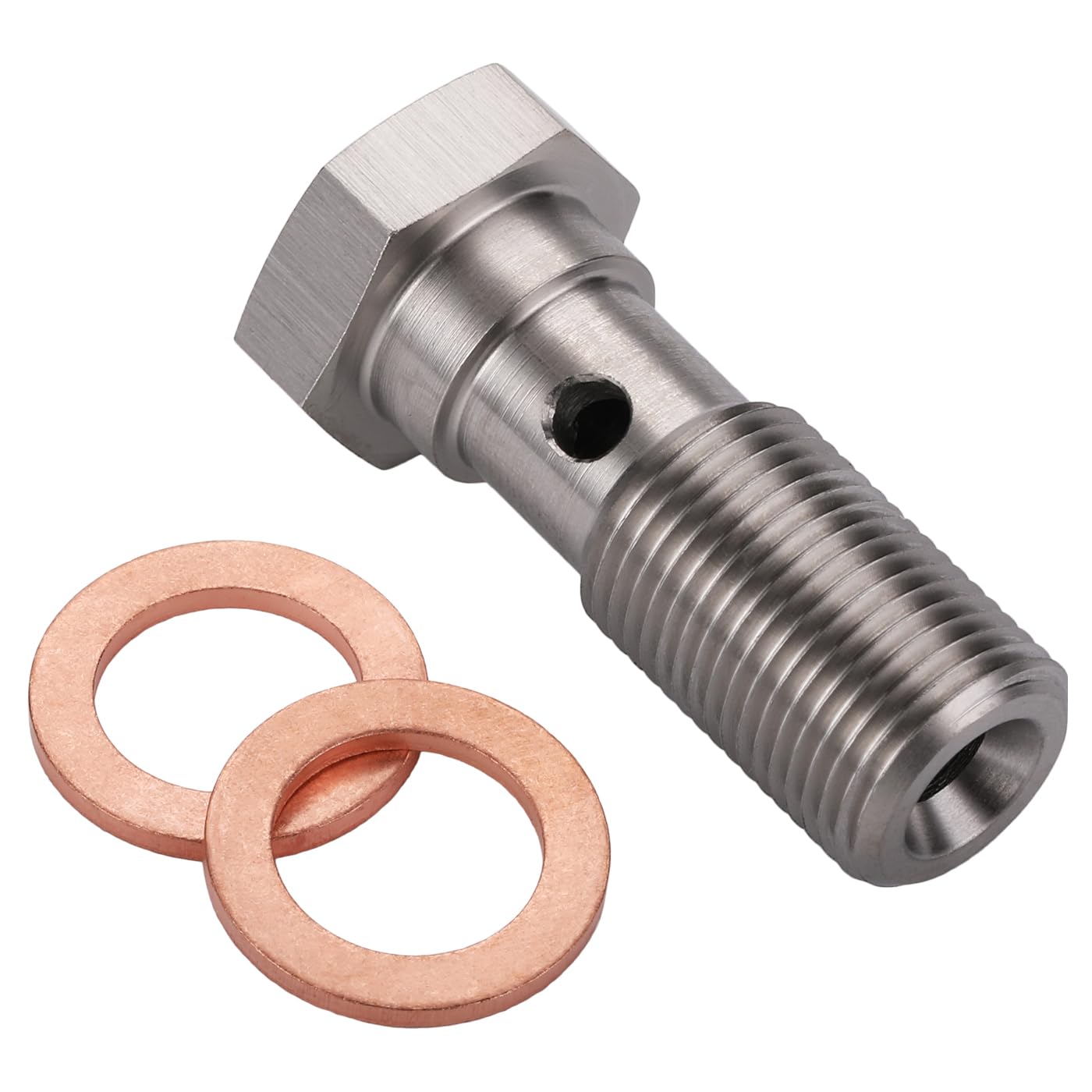 Podavelle M12X1.0 Metric Stainless Steel Single Banjo Bolt Brake Fitting Adapter 31Mm Long With Copper Washers