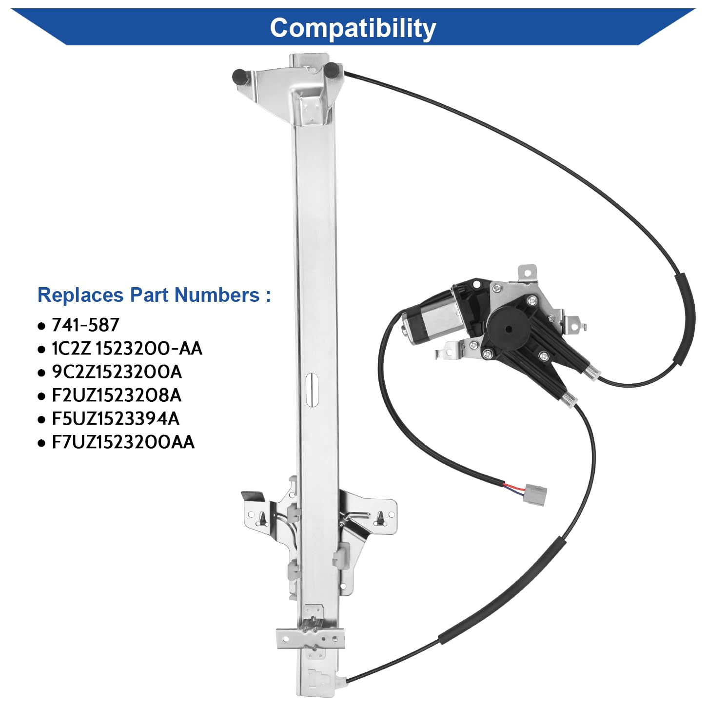 Obaee 741-587 Front Right Passenger Side Power Window Regulator with Motor Compatible with Ford E-150 2003-2014/ E-250 Econoline