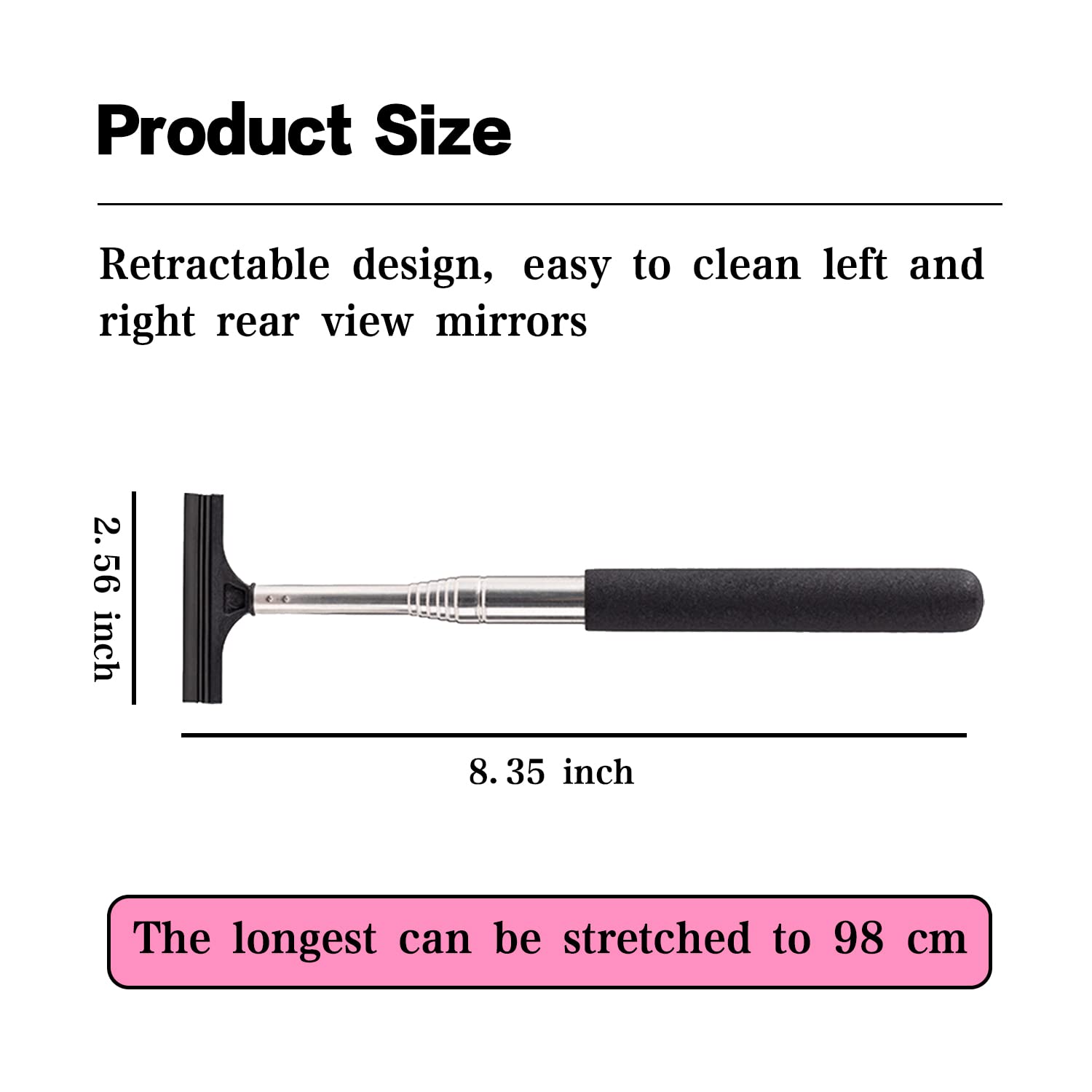 Jeseny 1 Pc Car Rearview Mirror Wiper Telescopic Auto Mirror Squeegee 98Cm Long Handle Cleaning Tool Glass Mist Cleaner Black