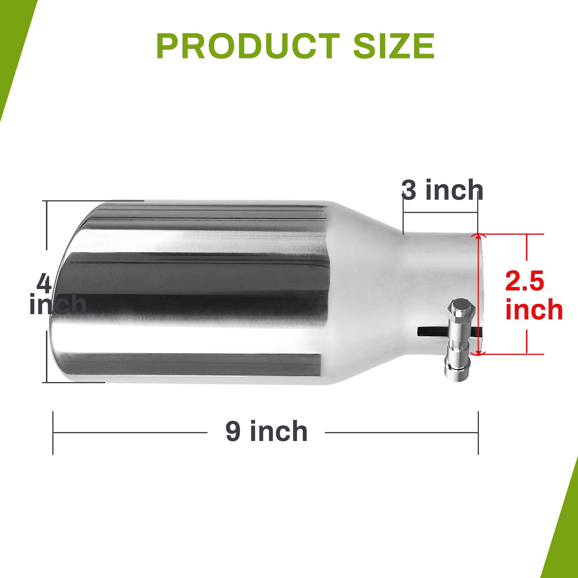 Autosaver88 2.5 Inch Inlet Exhaust Tip, 2.5'' Inlet 4'' Outlet 9'' Overall Length Chrome-Plated Stainless Steel Exhaust Tail Tip