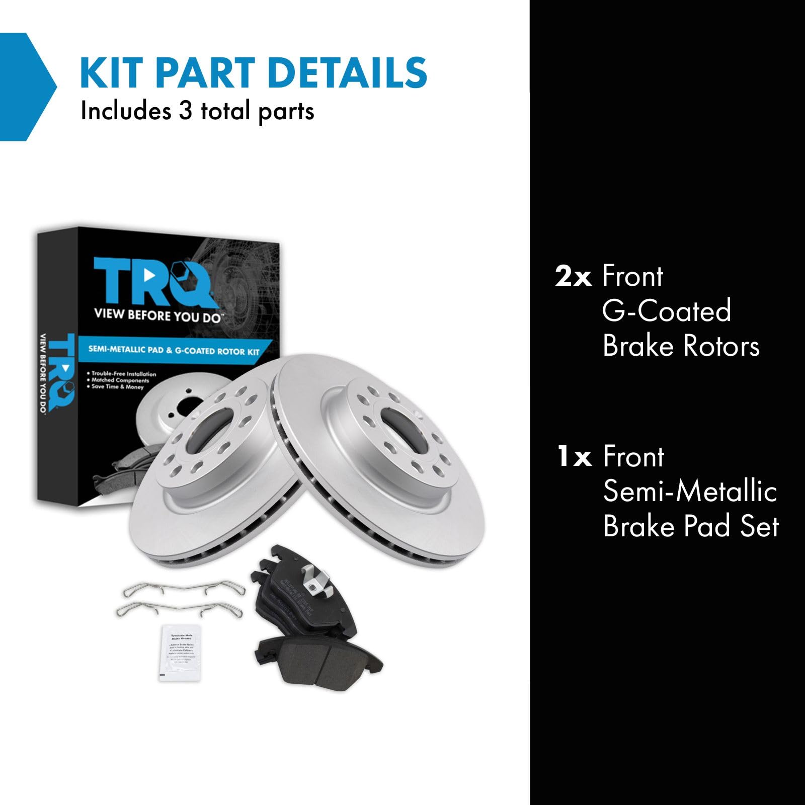 Trq Front Brake Pad & Rotor Kit Brake Pads Brake Rotor Semi-Metallic Premium G-Coated Compatible With 2011 Audi A3 Quattro 2013