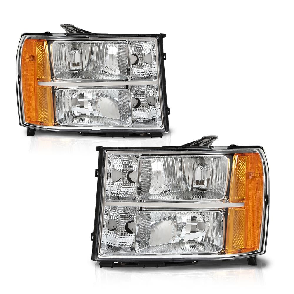 Cheda Front Headlight Assembly Headlamp, Compatible With 2007-2013 Gmc Sierra 1500 2500Hd 3500Hd, Crystal Headlight, Clear Lens