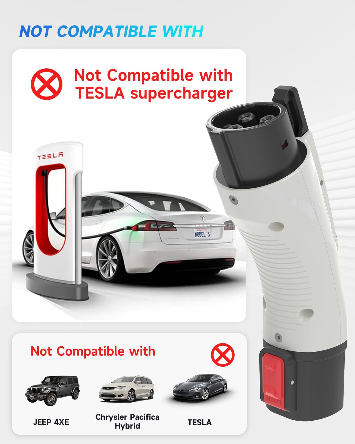 Tesla To J1772 Adapter, Tesla Charger Adapter Fit For J1772 Evs, Up To 60A 250V With Security Lock, Tesla To J1772 Ev Charging A