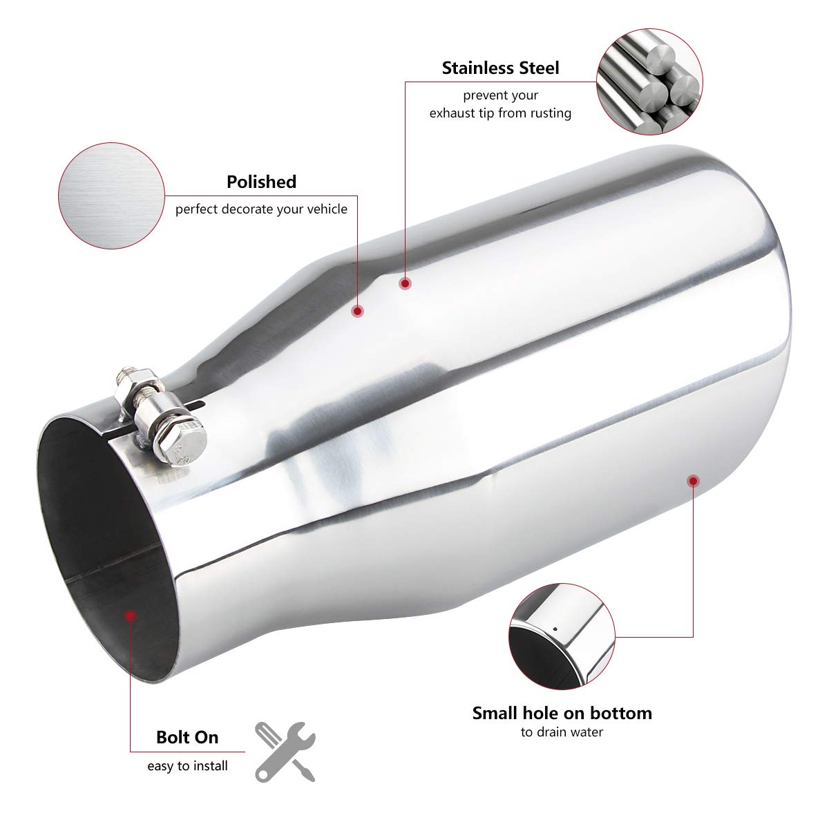 4 Inlet Diesle Exhaust Tip , 6 Outlet, 12 Long Truck Tailtip, Rolled Angel Design, Polished Finished