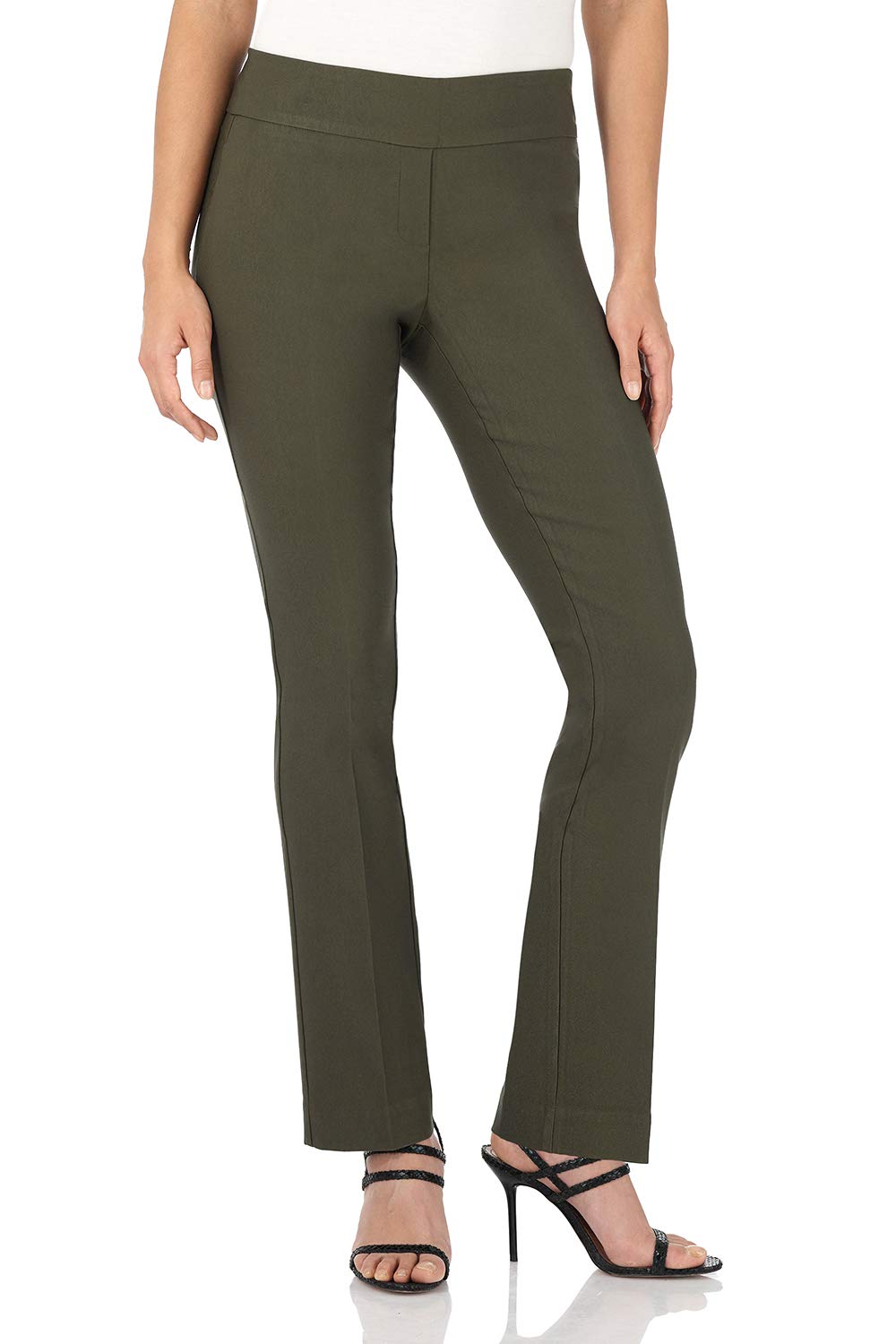 Rekucci Womens Ease Into Comfort Straight Leg Pant With Tummy Control (6 Short, Olive)