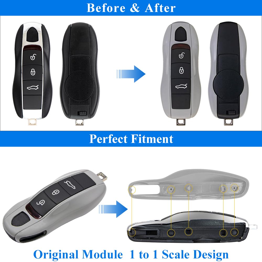 Aerobon 3-Piece Painted Key Cover Key Fob Shell Compatible With Porsche Key Shell Replacement (Mk1, Chalk)