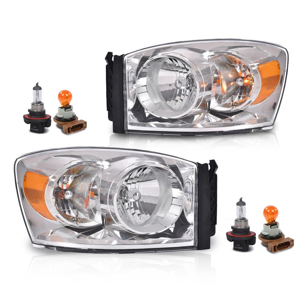 G-Plus Headlights Assembly W/Chrome Bezel Halogen,Fit For Dodge Ram 1500 2006-2008/Dodge Ram 2500 3500 2006-2009, Ch2502180 Ch25