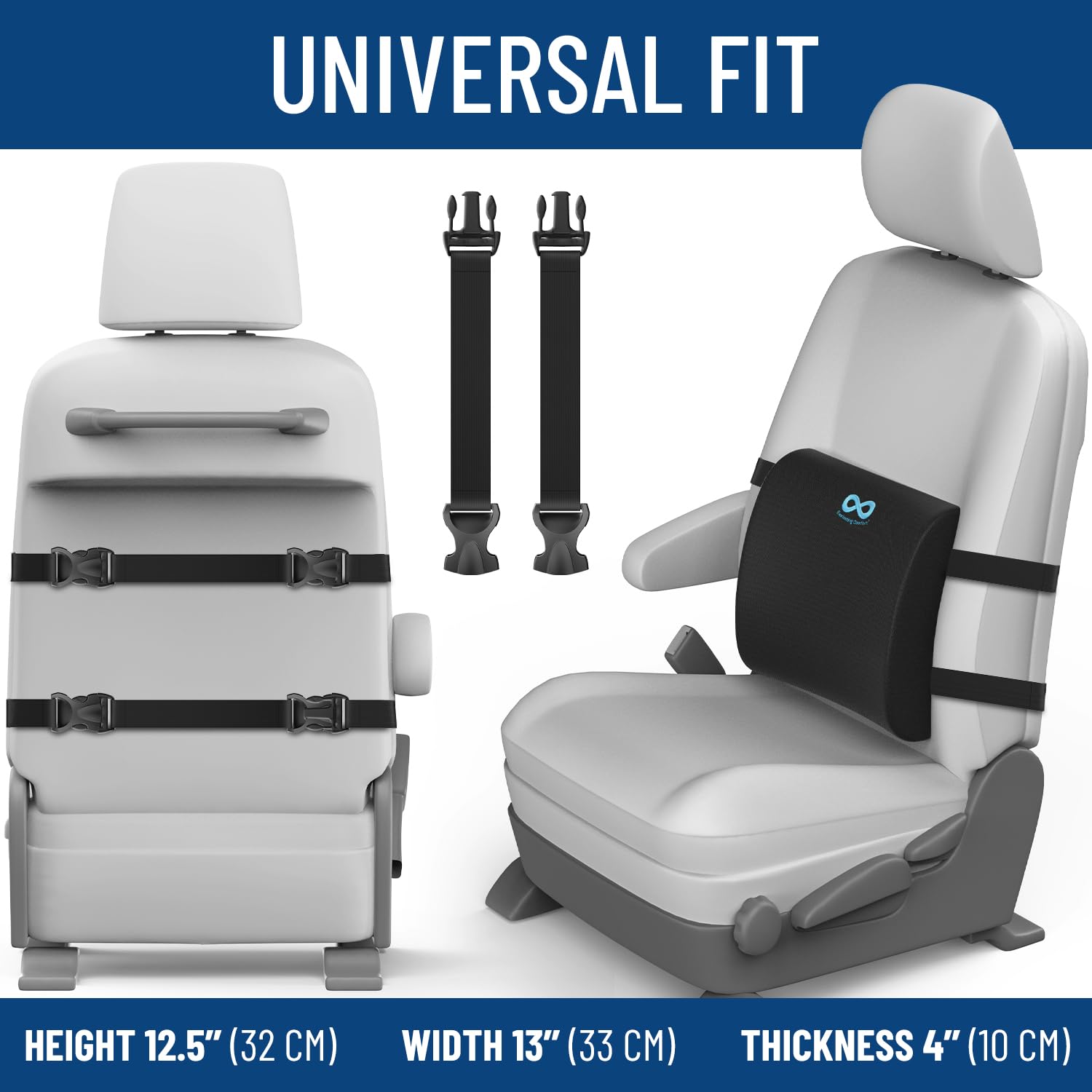 Everlasting Comfort Gel Infused Lumbar Support Pillow & Seat Cushion For Car Combo - Car Seat Cushions For Driving, Work - Ergon