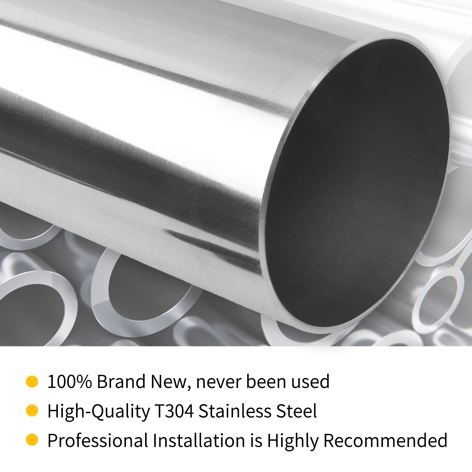 Fgjqefg 2 Inch Straight Diy Custom Mandrel Exhaust Pipe Tube Pipe, 45 Inch Length, 2'' Od Mandrel Straight Pipe, T304 Stainless Steel, Universal Fitment - 2Pcs