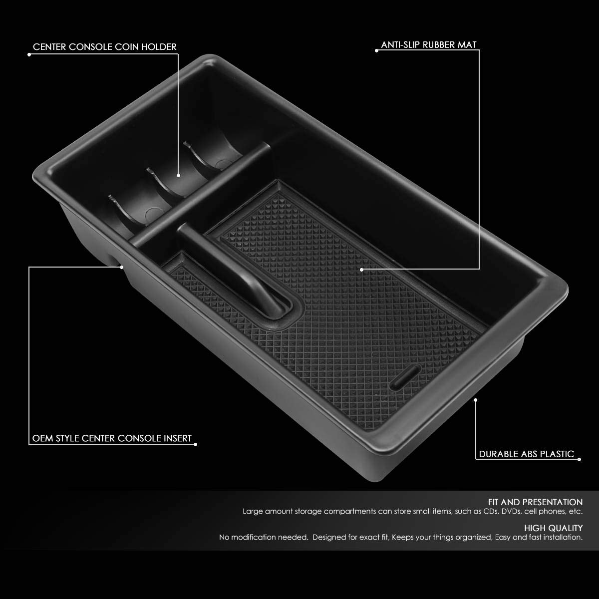 Dna Motoring Ztl-Y-0017 Center Console Armrest Organizer Tray Compatible With 16-18 Tacoma, Black