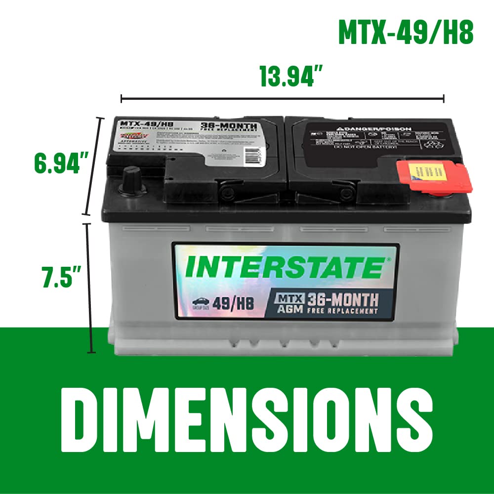Interstate Batteries Automotive Battery 12V 95Ah (Group Size H8, 49) 900CCA SLI AGM Automobile Replacement Battery for Cars, SUV