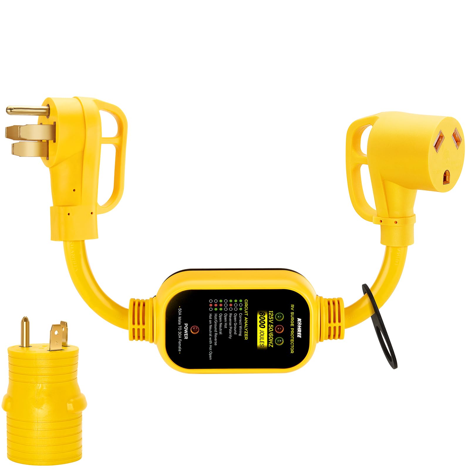 Kohree 50 Amp To 30 Amp Rv Adapter With Surge Protection, 8000 Joules With 30 Amp To 50 Amp Adapter Plug, Circuit Analyzer Surge