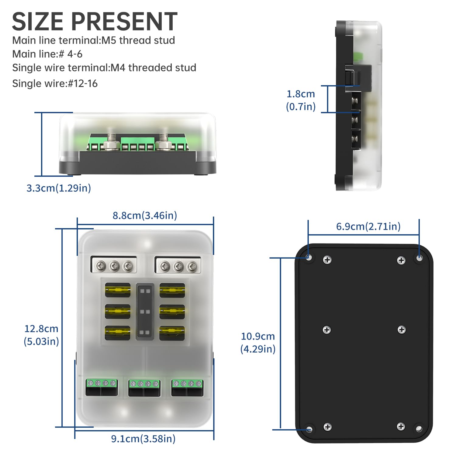 Wupp 12V Fuse Block With Relay, Automotive 6 Circuits Fuse And Relay Box With Acc Interface, Universal Fuse Block And Relay Kit For Cars Trucks Marine Boat
