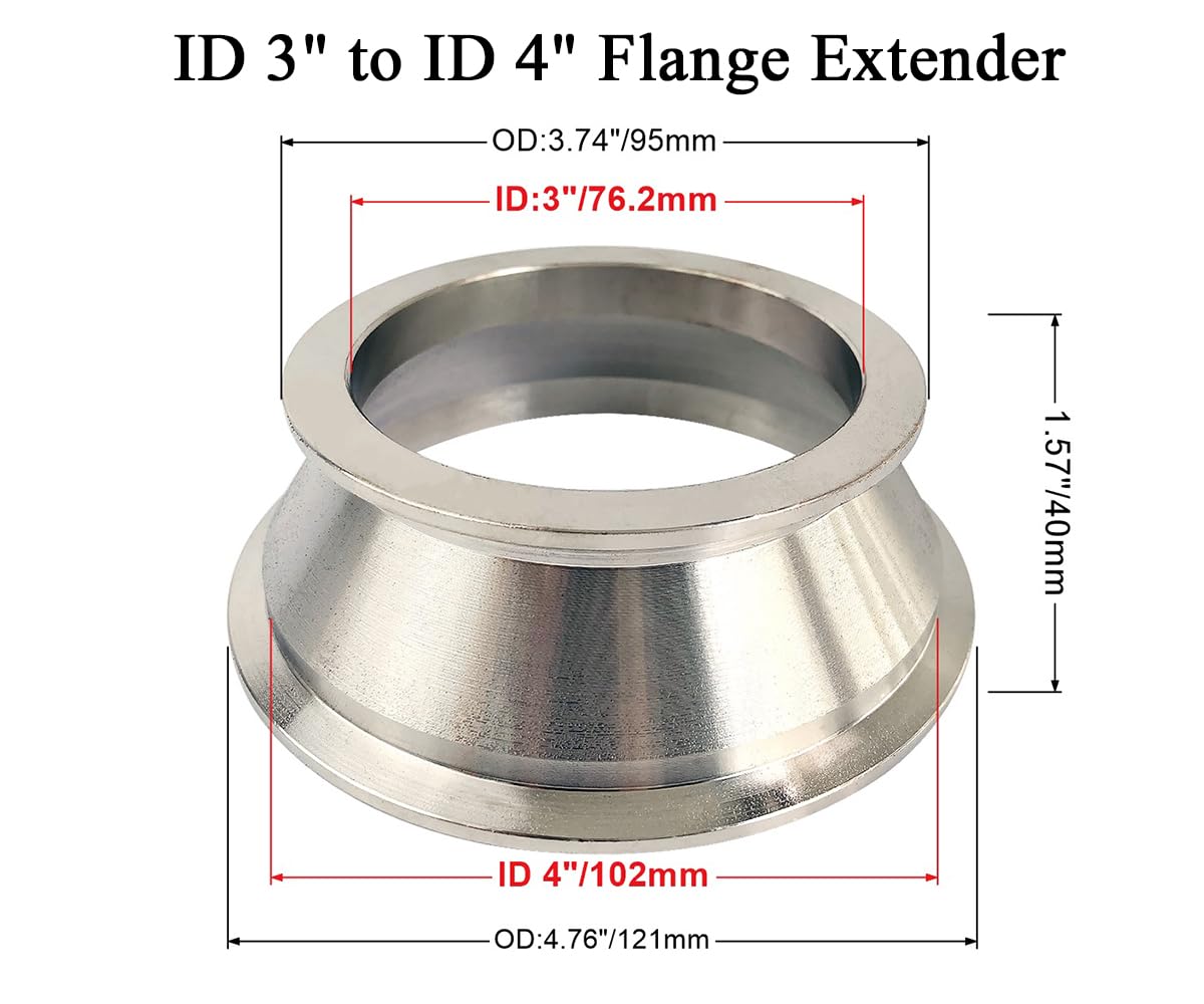 Elifecenter 3'' to 4'' Exhaust Flange Adapter,Turbo Exhaust V-band Adaptor Flange CNC(3''ID to 4''ID)