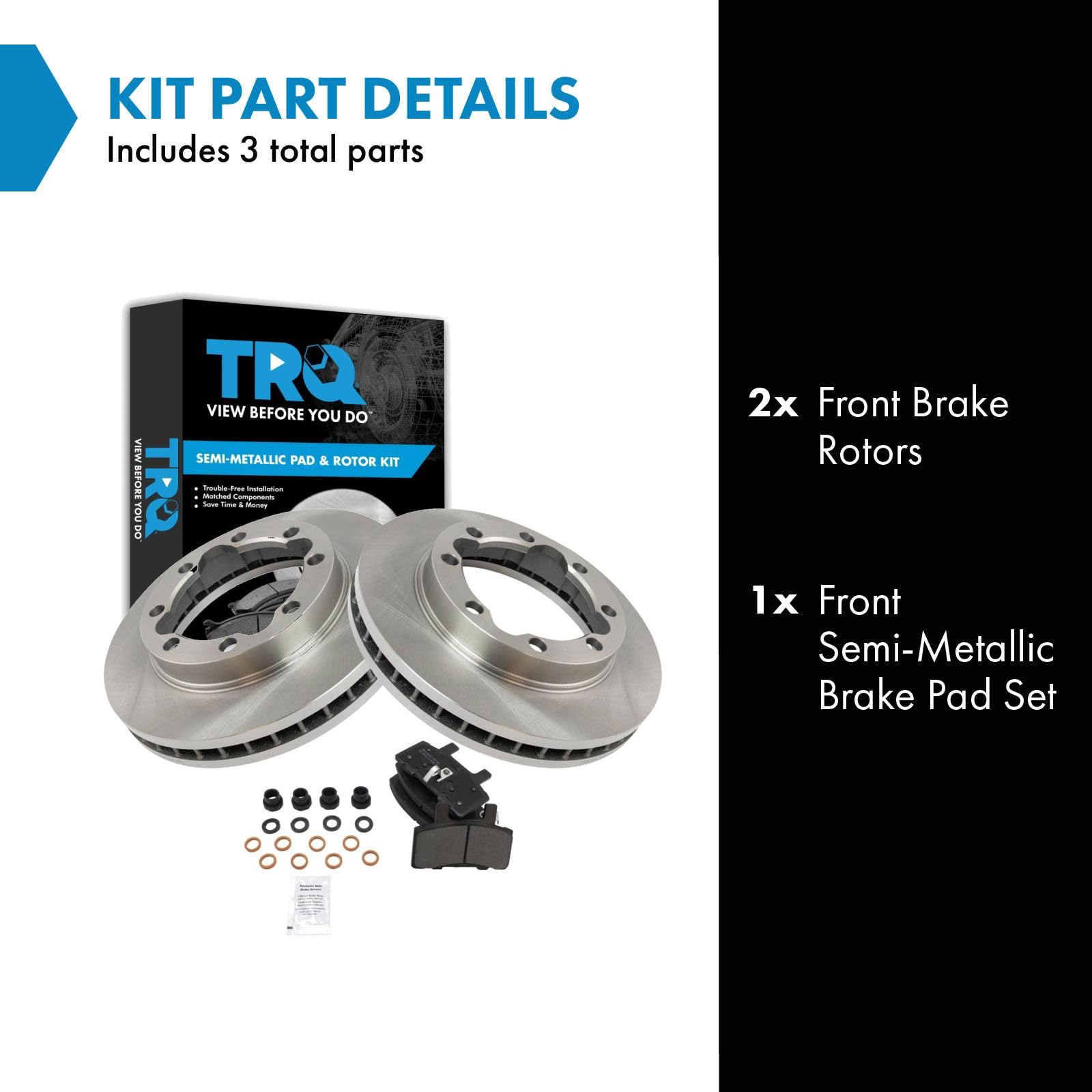 Trq Front Brake Pad & Rotor Kit Semi-Metallic Compatible With 94-96 K3500 94-99 Ram 2500