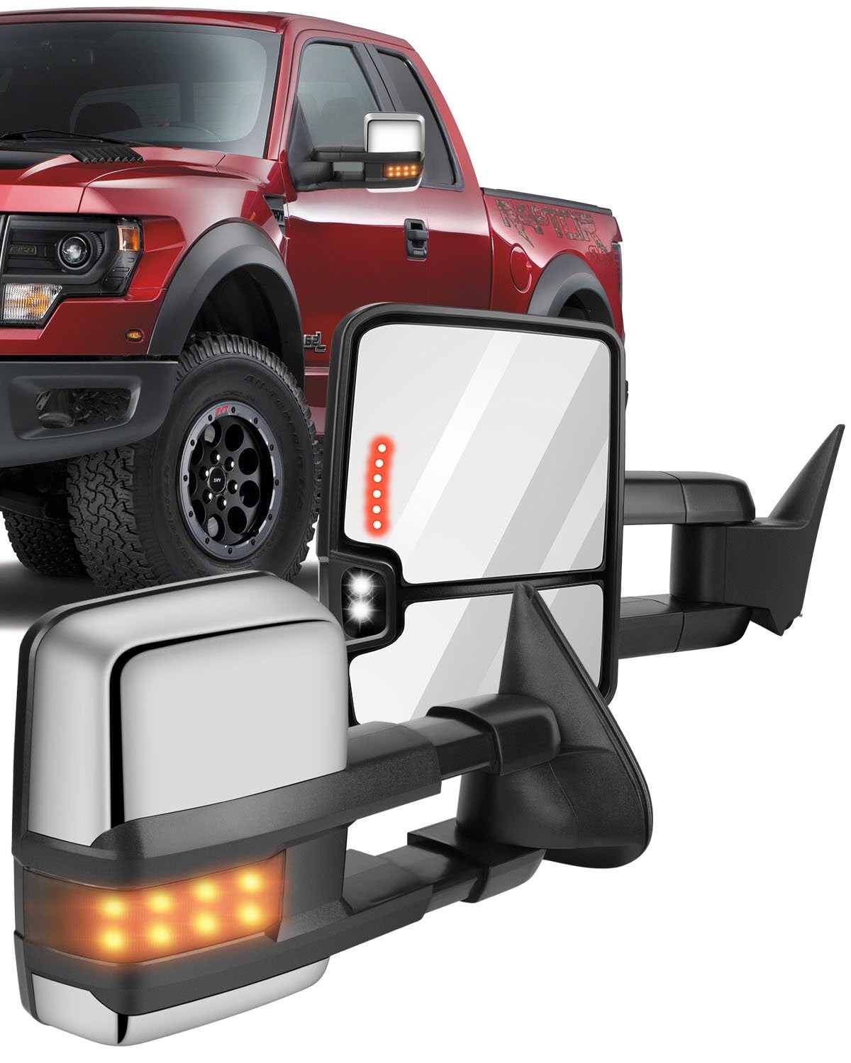 ECCPP Towing Mirrors Tow Mirrors With 1988-1998 For Chevy Silverado For GMC Sierra 1500 2500 3500 Power Adjusted No Heated Led T