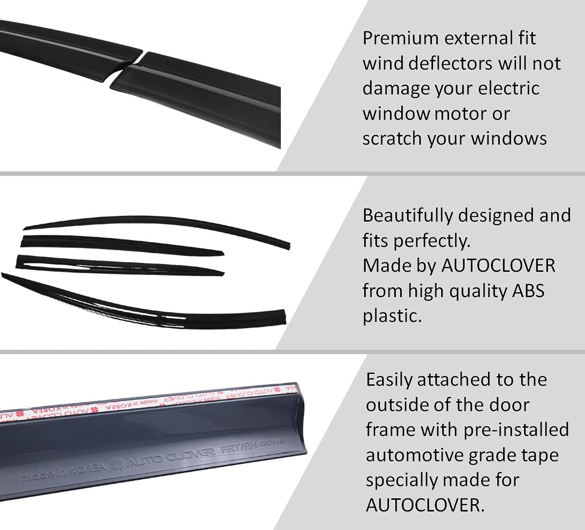 AUTO CLOVER Tape-On Rain Guards for Kia Forte 2019-2025, Smoked ABS Window Visors, 4 Pcs Set, Out-Channel Vent Shades