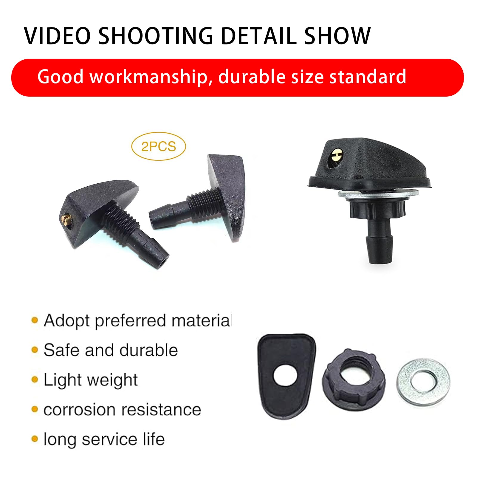 Slykew 2 Pcs Car Windshield Washer, Automotive Wiper Nozzles, Single Hole Adjustable Fan-Shaped Kit, Sprayer Head Replacement Parts, Universal For Most Cars, Trucks And Vans (Black)