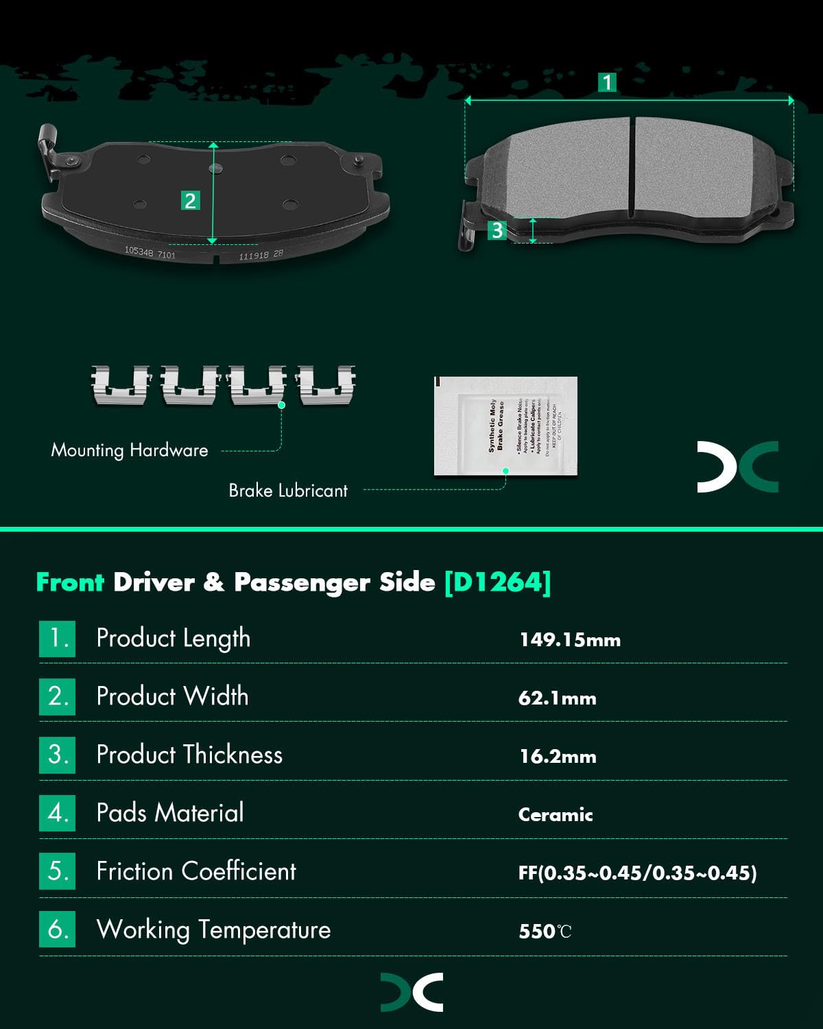 Scitoo D1264 D1275 Front Rear Ceramic Brake Pads Sets Fit For Chevy Captiva Sport 12-15,For Chevy Equinox 2007-2009,For Pontiac