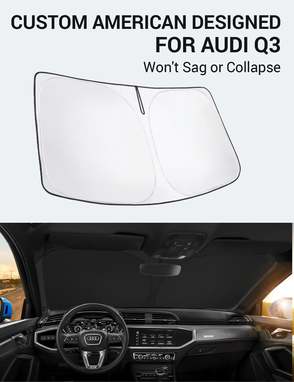 Proadsy 2025 Upgrade Front Windshield Sun Shade Foldable Sunshade Protector Custom Fit Audi Q3 2019-2024 2025 Premium, Premium P