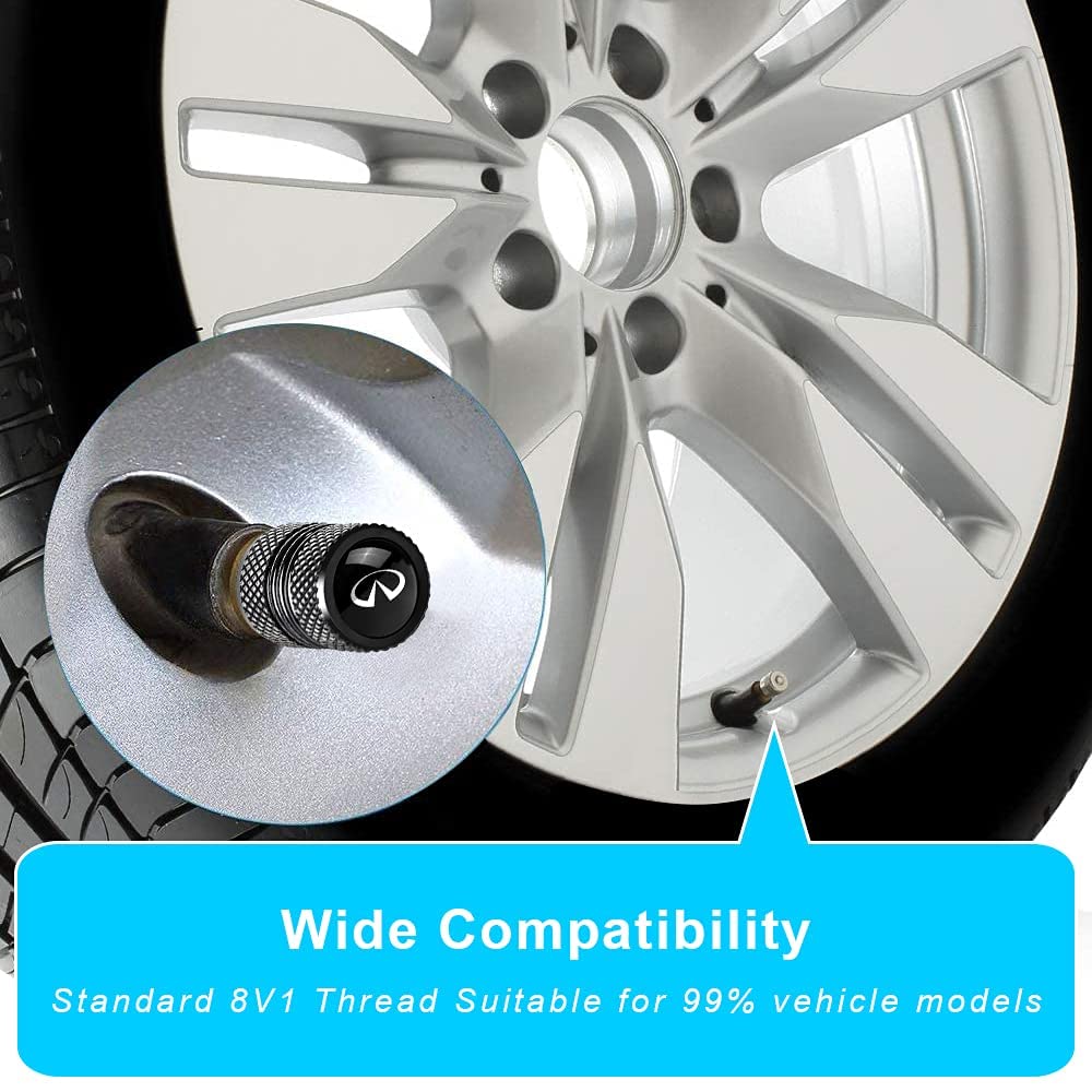 AiGMY Metal Tire Valve Stem Caps for Infiniti Q50 FX35 FX37 - Black, 4 Pcs, Durable Accessories