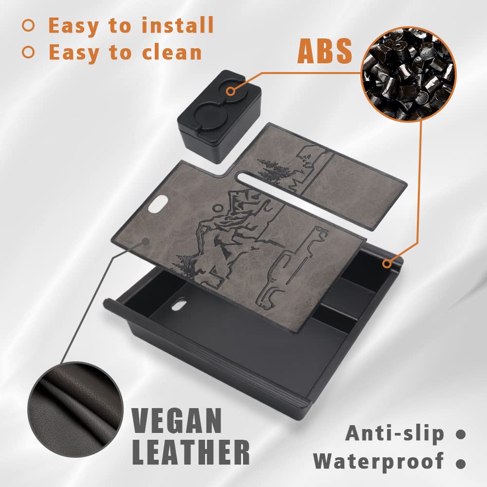 Triplealiners For 2023 Tacoma Center Console Organizer With Leather Trim Inserts Compatible With Toyota Tacoma 2016 2017 2018 2019 2020 2021 2022 2023 Armrest Storage Box (Leather Retro Grey)