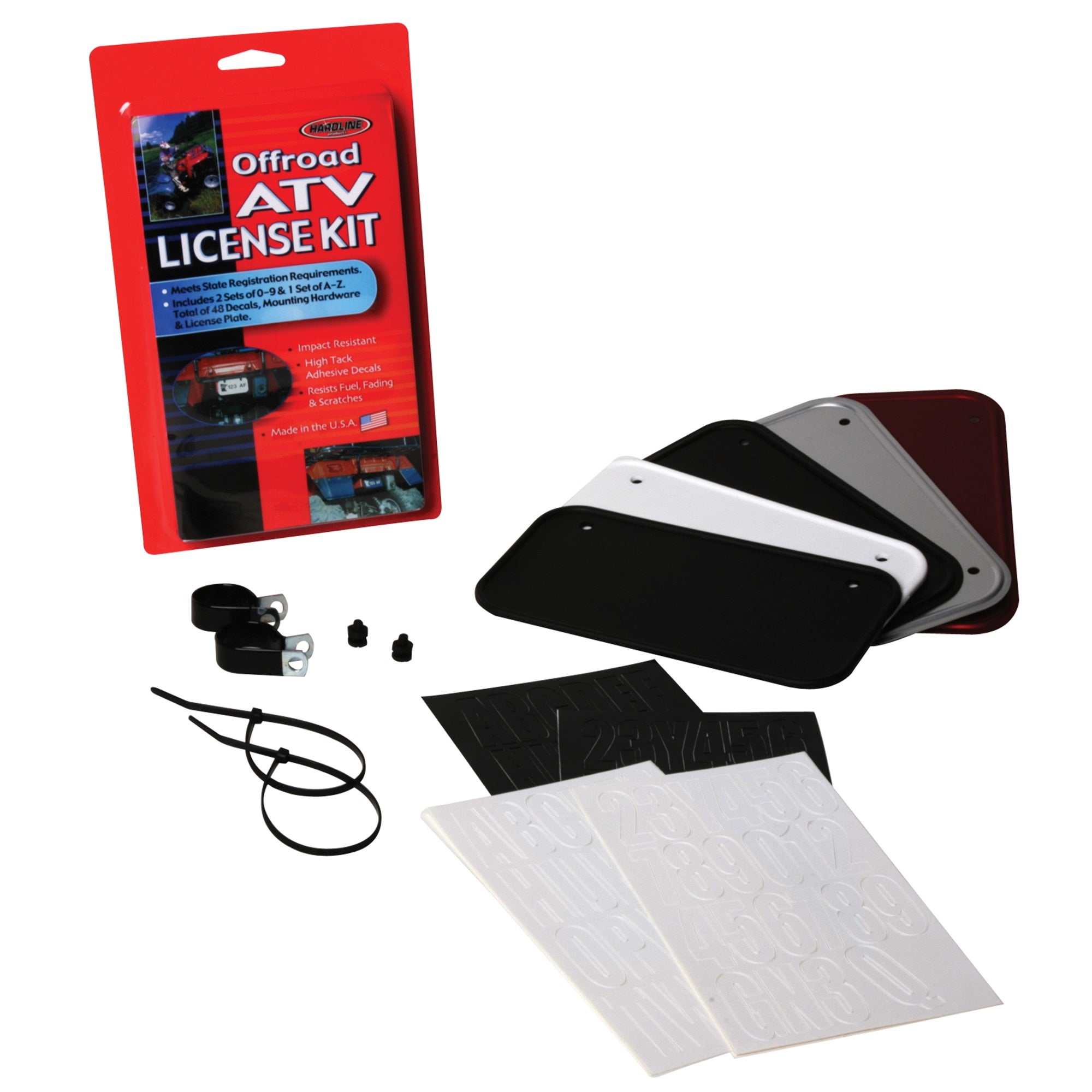 Hardline 2340W Atv License Plate Kit - White Plate/Black Letters