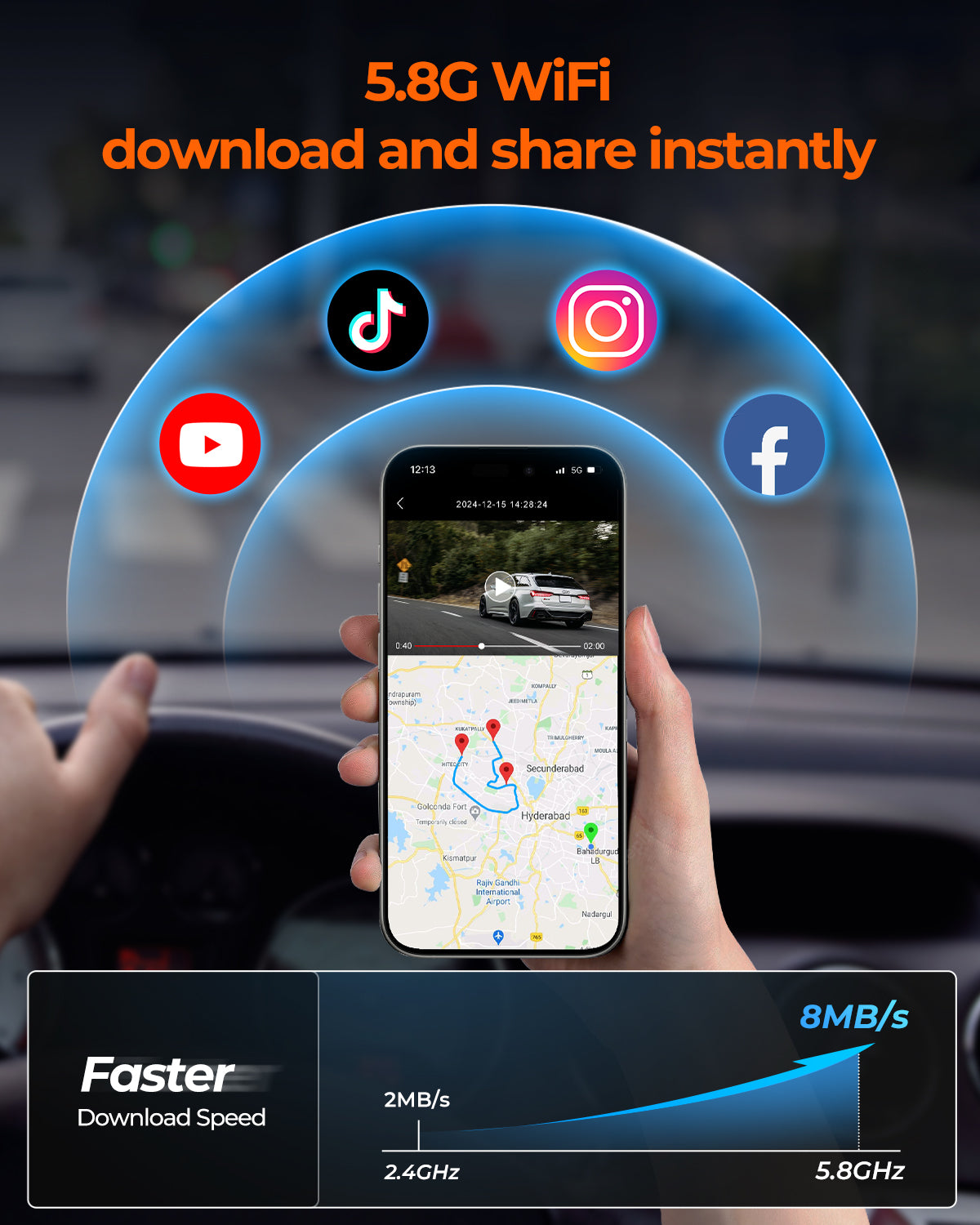 M4 3CH Mirror Dash Cam, 1080P/60fps, 12" IPS Touchscreen