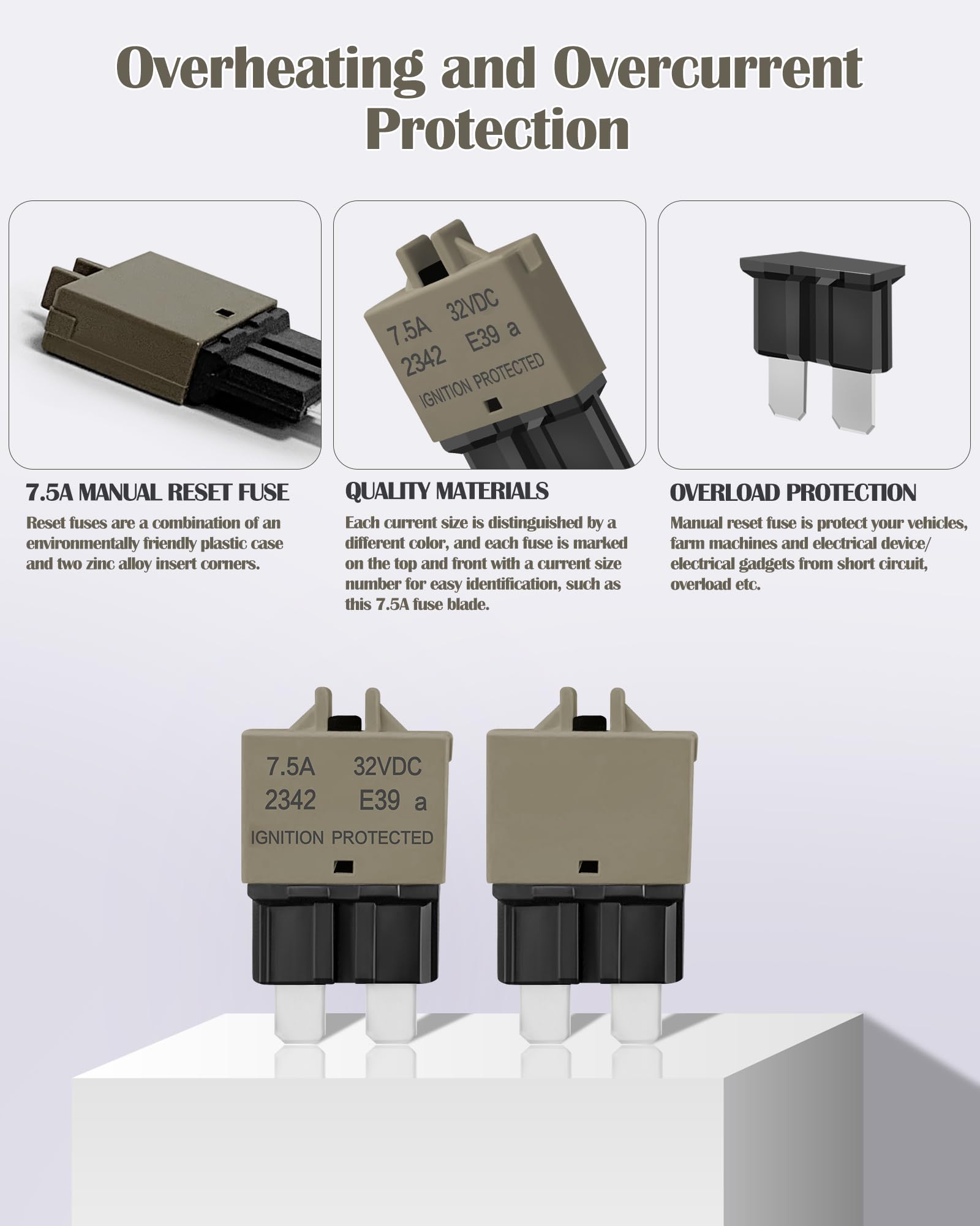 Automotive Resettable Standard 7.5A Fuse Ato Manual Reset Blade Fuses Circuit Breaker For Boat Truck Suv Car Motorcycle Dc 32V -