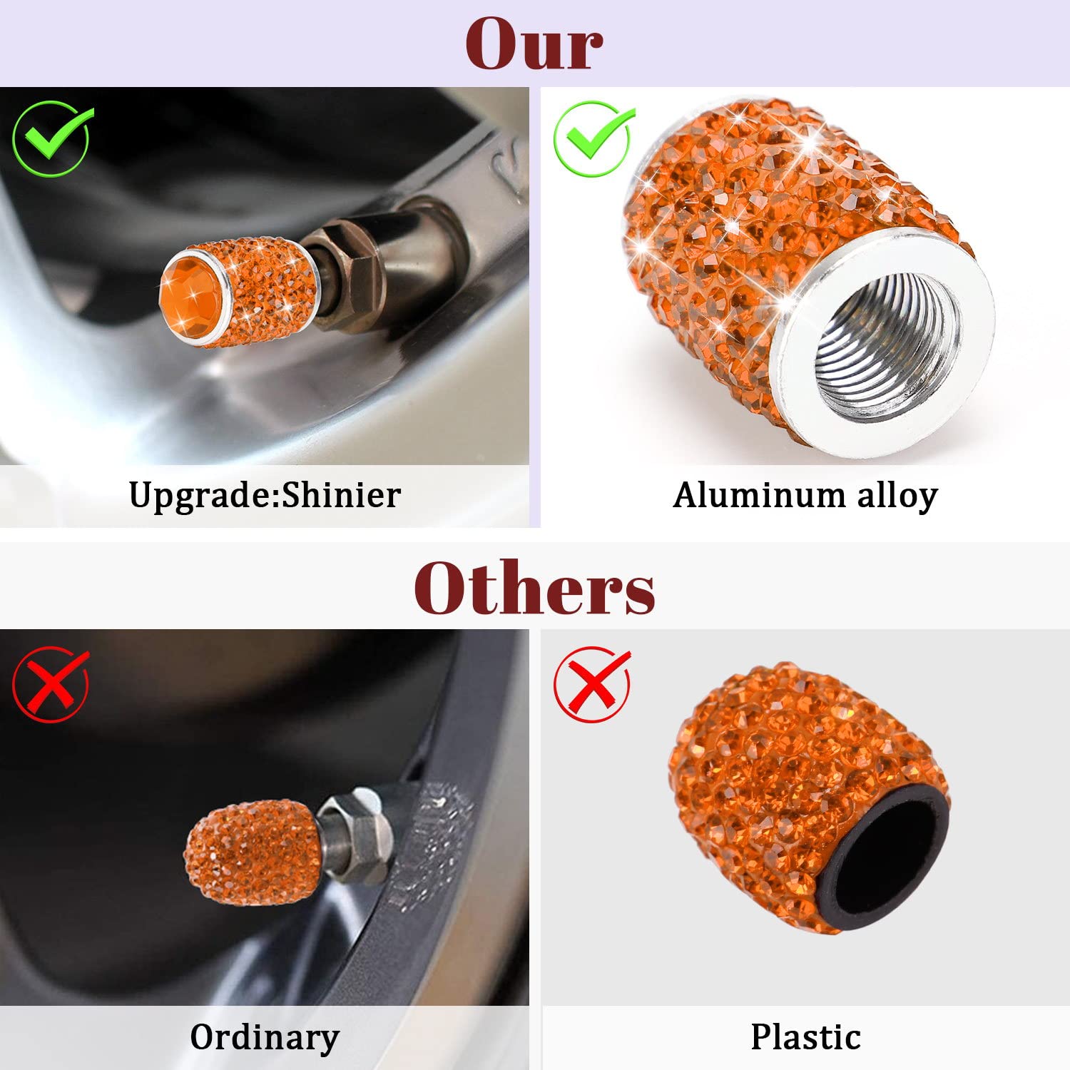 Tobequeen Bling Car Tire Valve Caps, 4 Pack Handmade Crystal Rhinestone Diamond Tire Caps Universal Dustproof Accessories For Ca