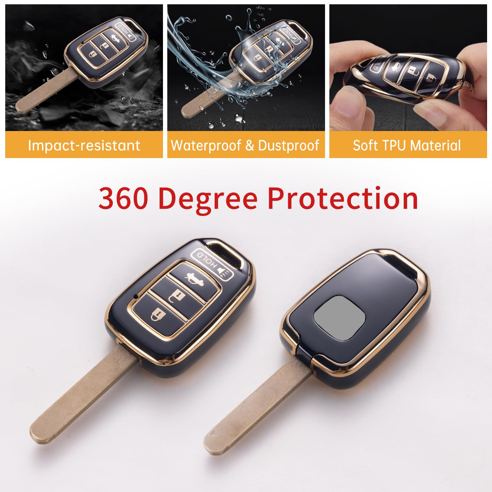 Gematay For Honda Key Fob Cover With Lanyard, Car Key Case Protection For Honda Accord Civic Cr-V Smart Key Holder