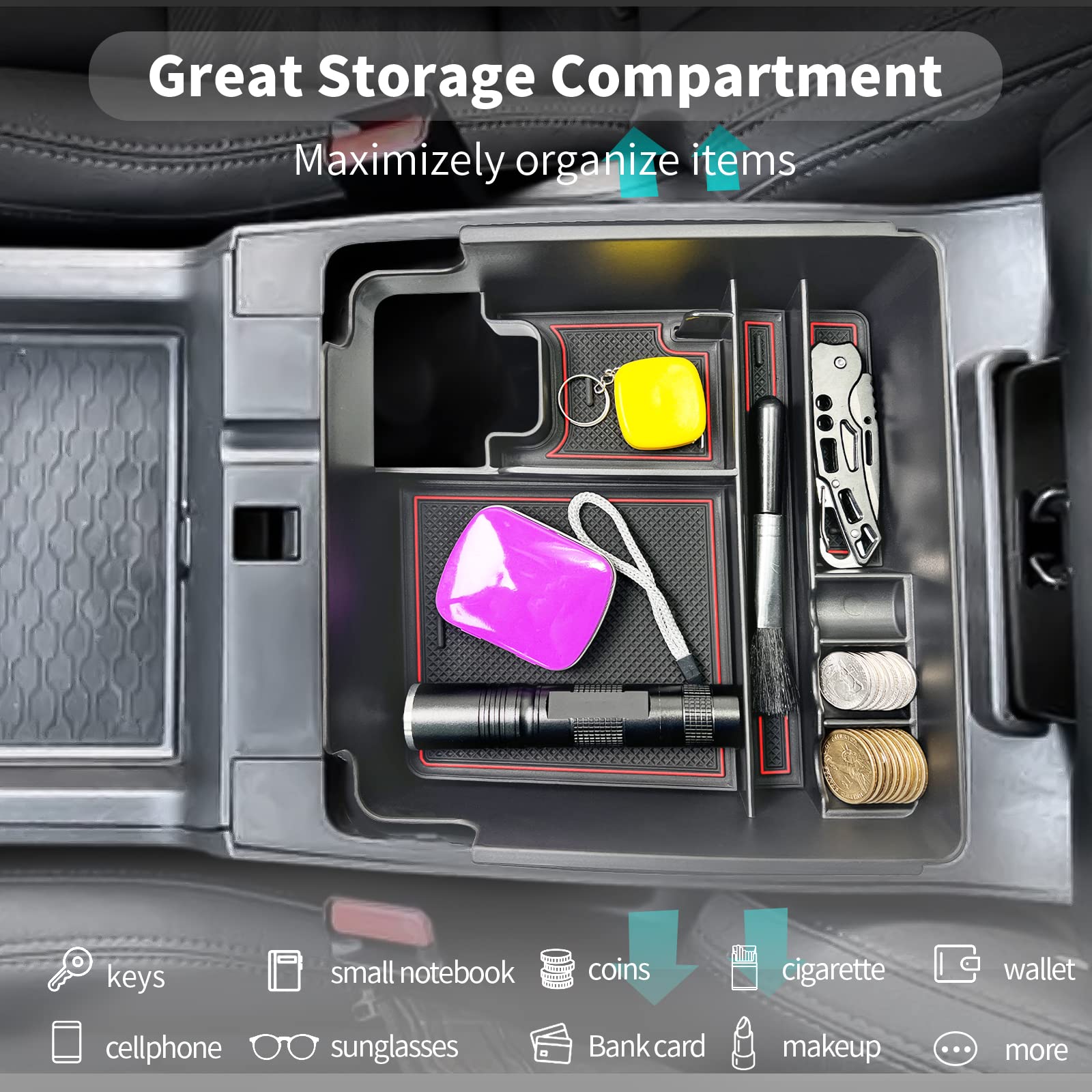 Cdefg For 2022 2023 2024 Frontier Pickup Truck Center Console Organizer Tray 2022-2024 Nisan Frontier Truck Armrest Tray Storage Box Tray Coin Container 2022 2023 2024 Frontier Truck Accessories