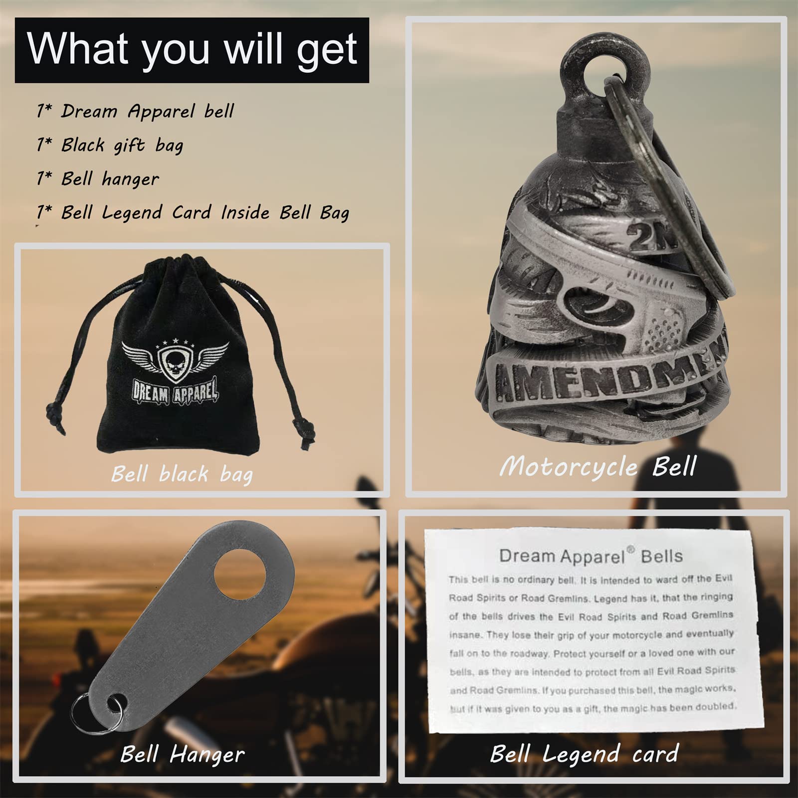 Dream Apparel Motorcycle Bells For Bikers,Colorfu Rider Bells With Hanger Biker Bells Key Chain For Luck