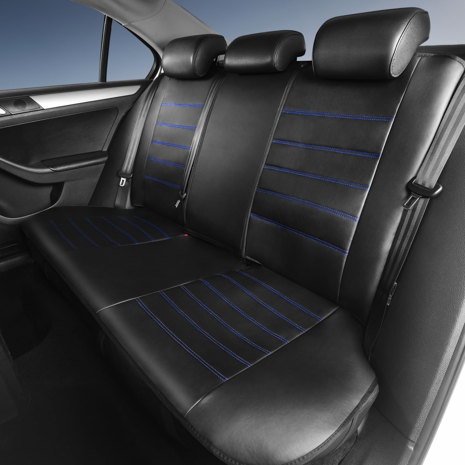 Toyoun Classic Universal Pu Leather Car Seat Covers Full Set Fit Most Cars Trucks Suvs Or Vans Blue High Back Front Bucket And R