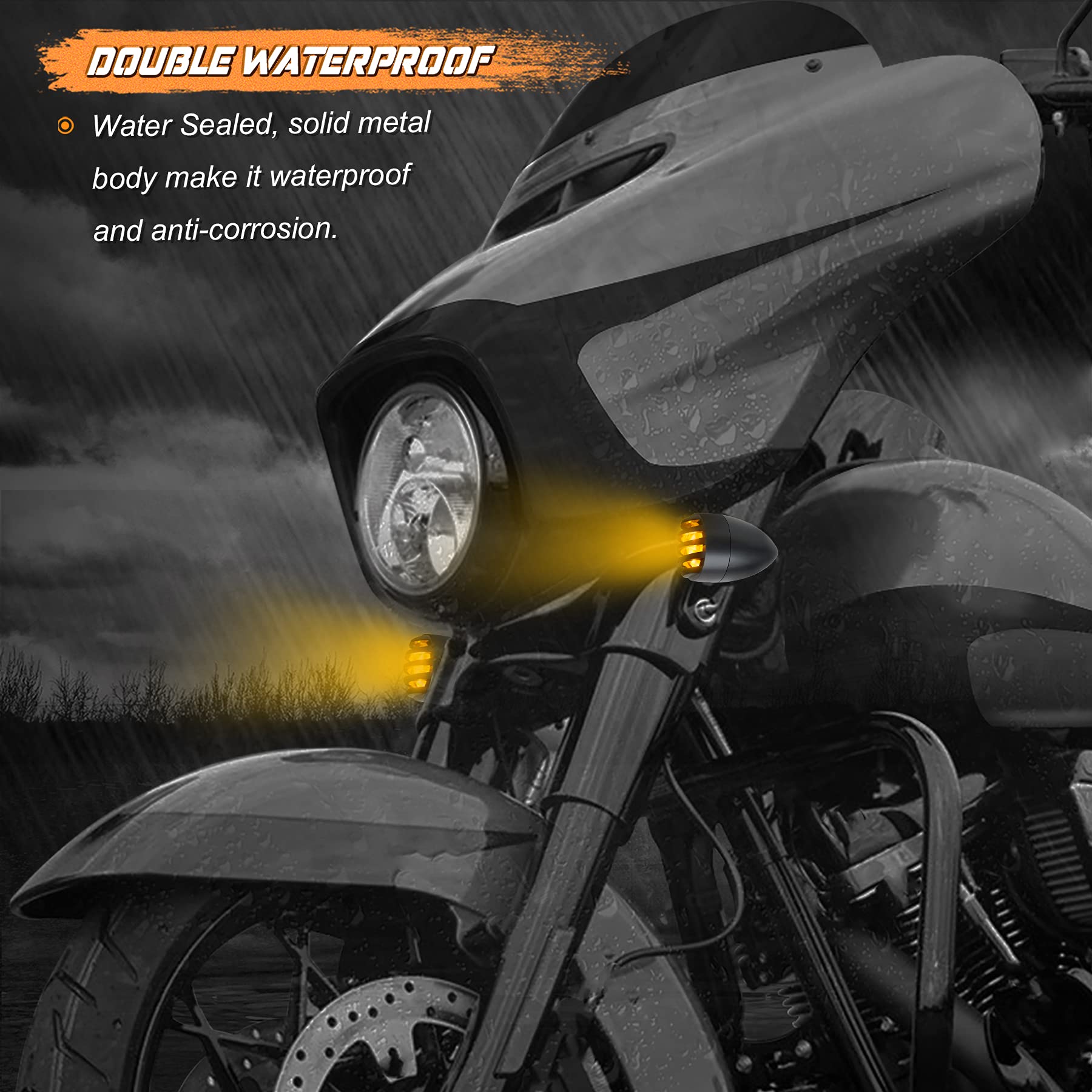 NTHREEAUTO Motorcycle Blinkers, Waterproof Aluminum Bullet LED Turn Signals, Universal Amber Indicator Light Compatible with Har