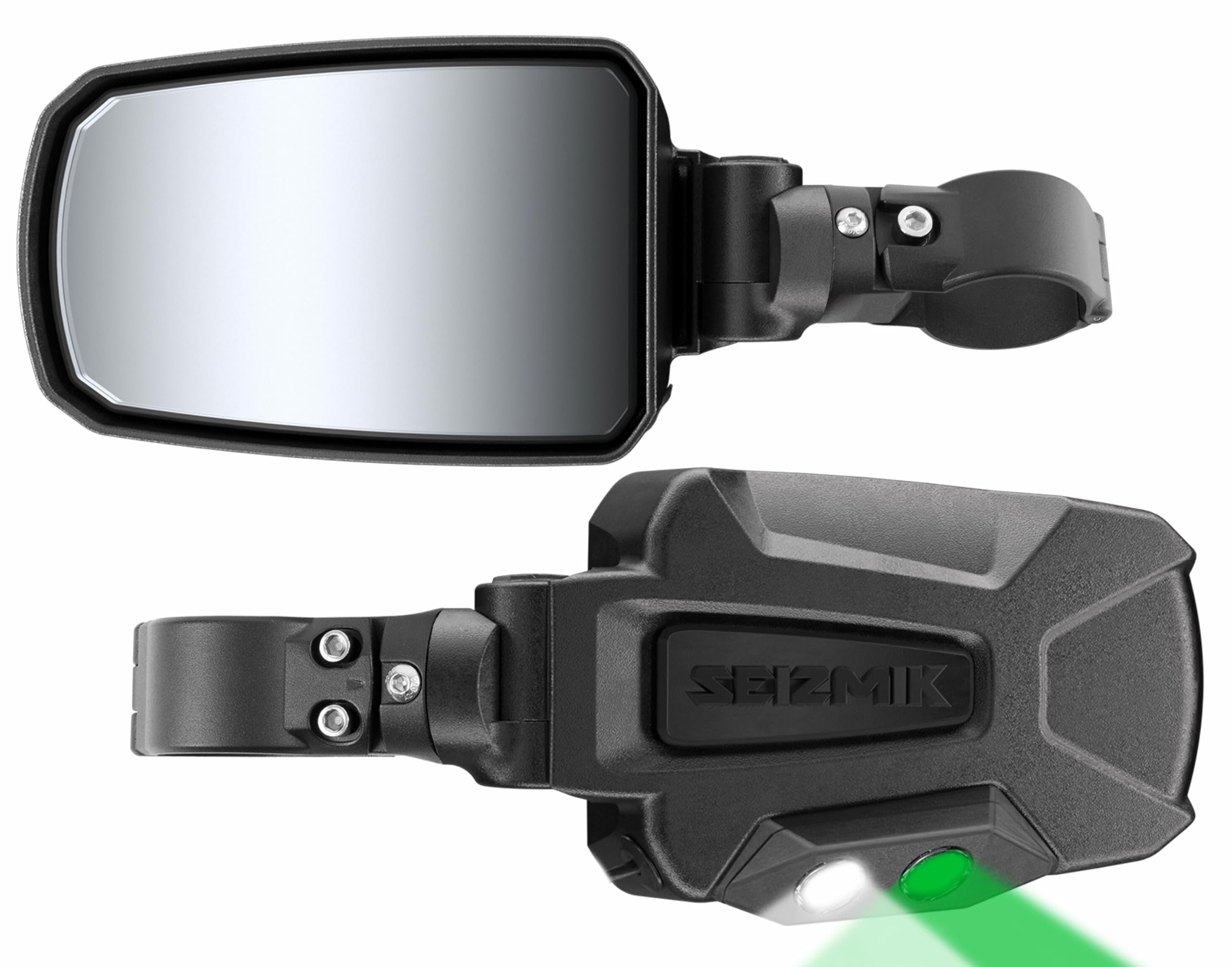 Seizmik Pursuit UTV Side View Mirror for 1.75 Inch Round Tube UTV Models | LED Night Vision Series | Set of 2 | Compatible with 