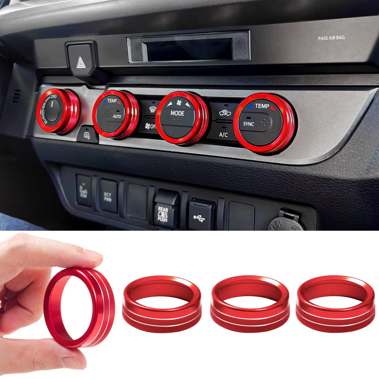 Jkcover Interior Decorated Button Knob Covers Compatible With Toyota Tacoma 2023 2022 2021 2020 2019 2018 2017 2016, 4Wd Temp Ai
