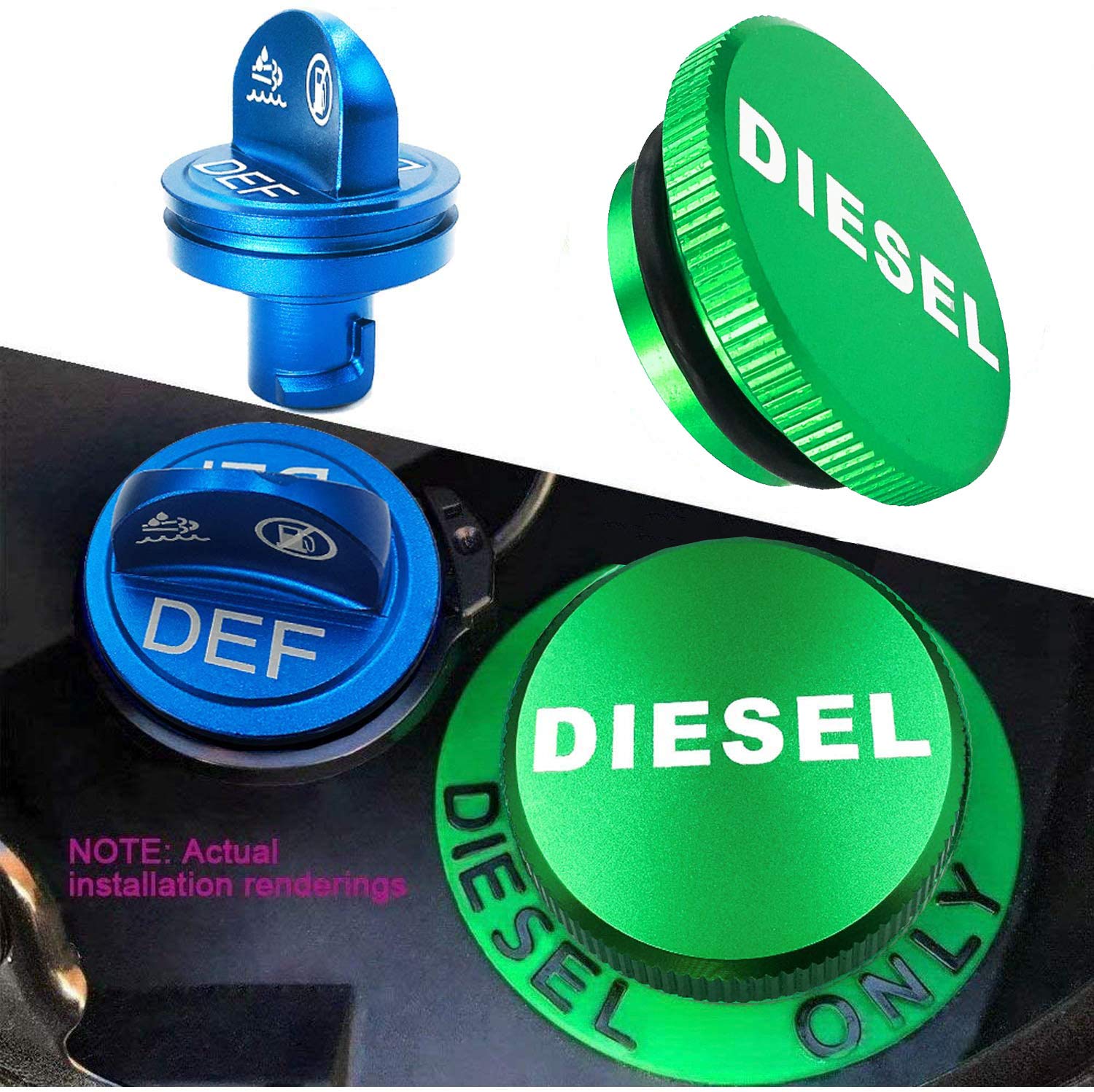 Aluminum Fuel Cap,Diesel Fuel Cap With Strong Magnet And Non-Magnetic Blue Def Cap-For 2013-2018 Dodge Ram, Diesel Trucks 1500 2