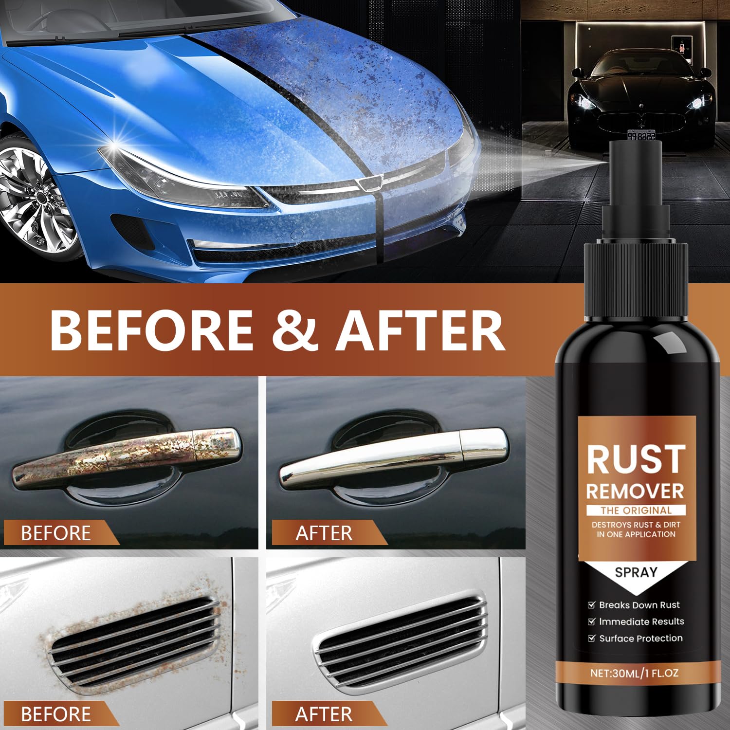 marveher Rust Remover Spray Heavy Duty Metal Cleaner, Upgrade Rust Remover for Metal, Multipurpose Rust Stain Remover Spray, Iro