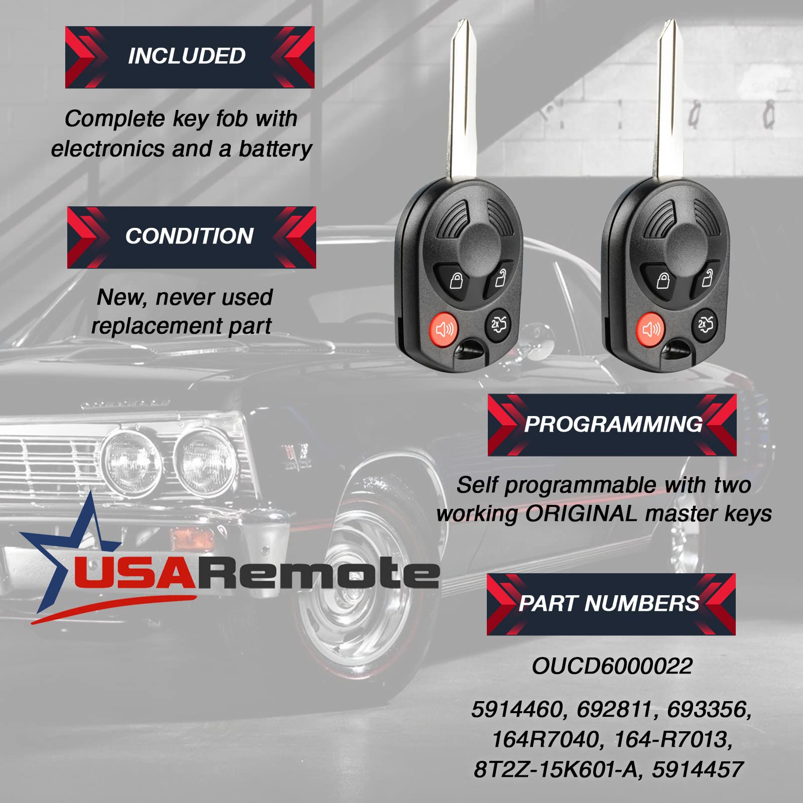 Key Fits Ford Edge Escape Expedition Explorer Flex Five Hundred Focus Fusion Mustang Taurus Navigator Keyless Entry Remote Fob (Oucd6000022), Set Of 2 - Guaranteed To Work