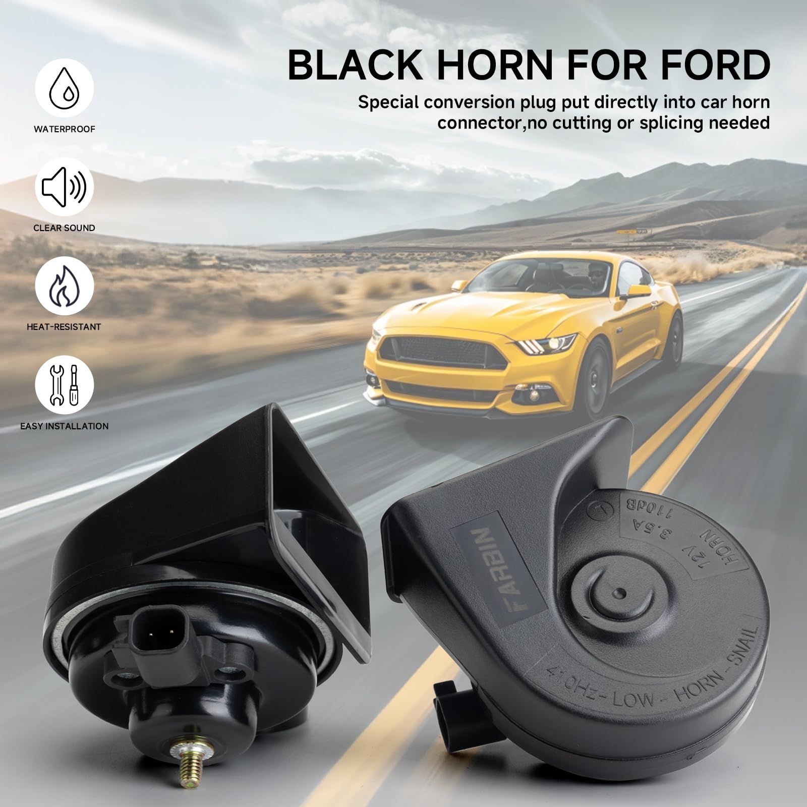 Farbin Horn Replacement For Ford Car Horn Compatible With Ford F150 F250 Focus With 1 To 2 Converter Plug
