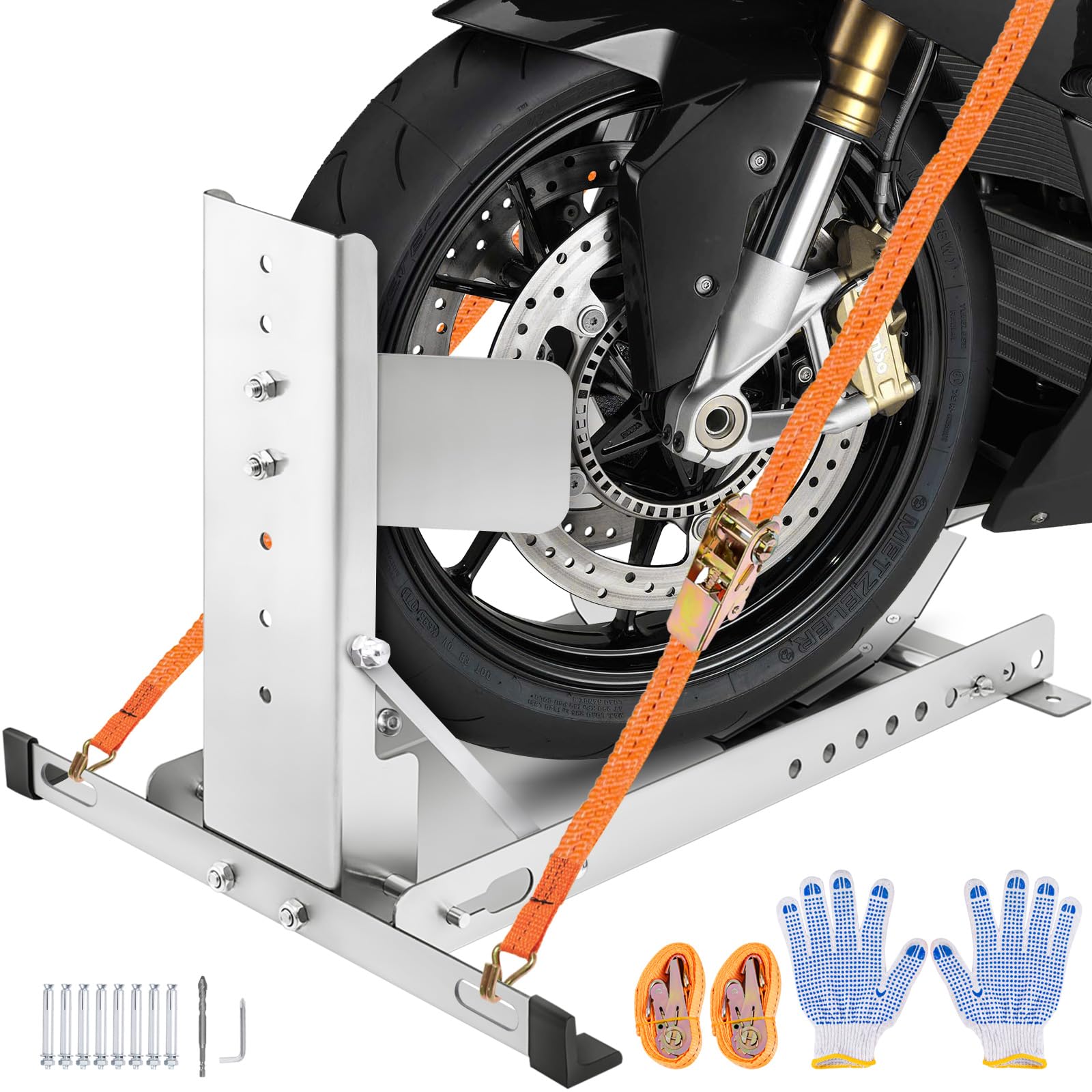 Cironbow Stainless Steel Motorcycle Wheel Chock Stand,Antirust Heavy Duty 3000Lb Load Capacity Motorcycle/Trailer Garage Wheel Stand Red