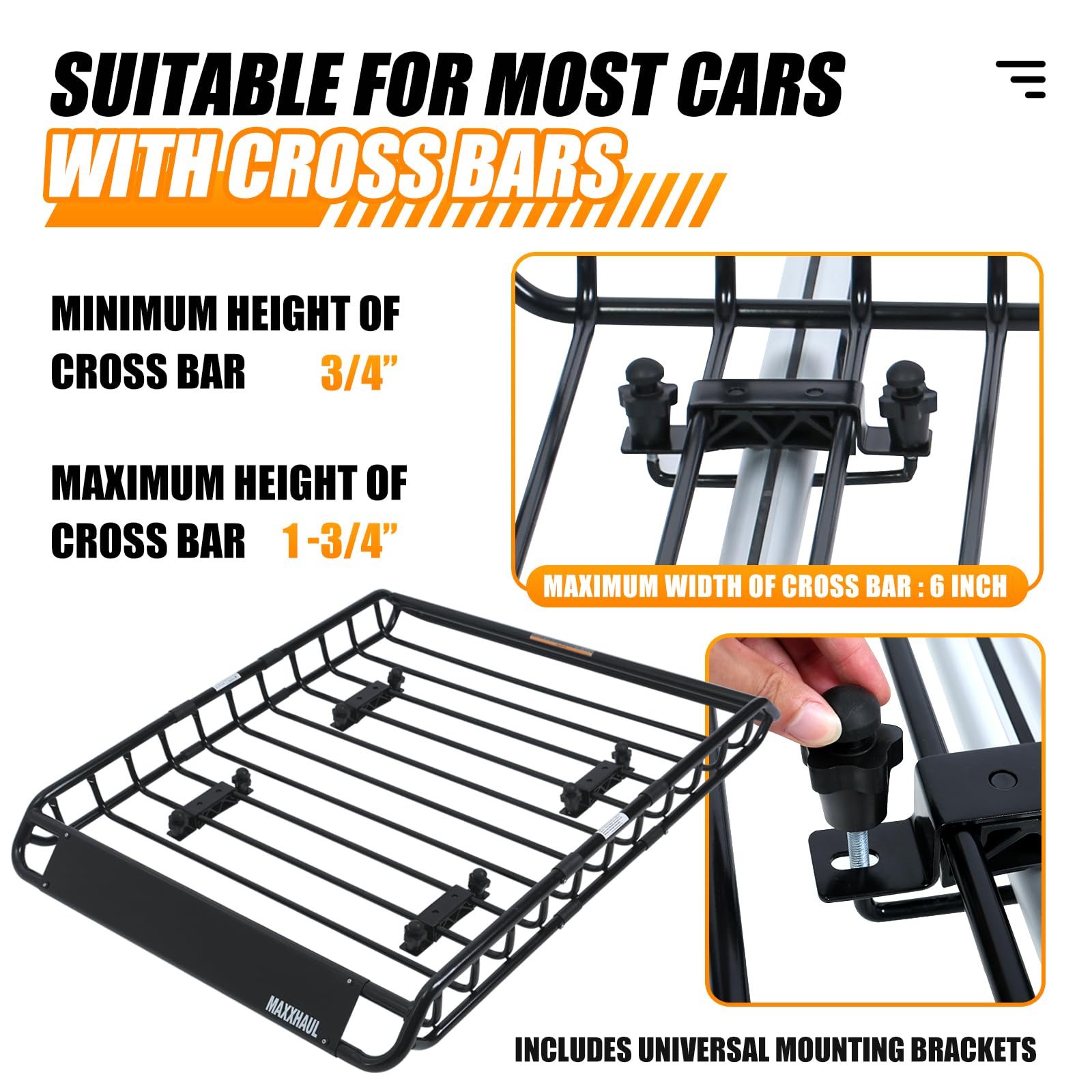 MaxxHaul 70115 Black Steel Roof Rack Cargo Carrier 46 x 36 x 4-1/2 for SUVs & Trucks - 150 lb Capacity