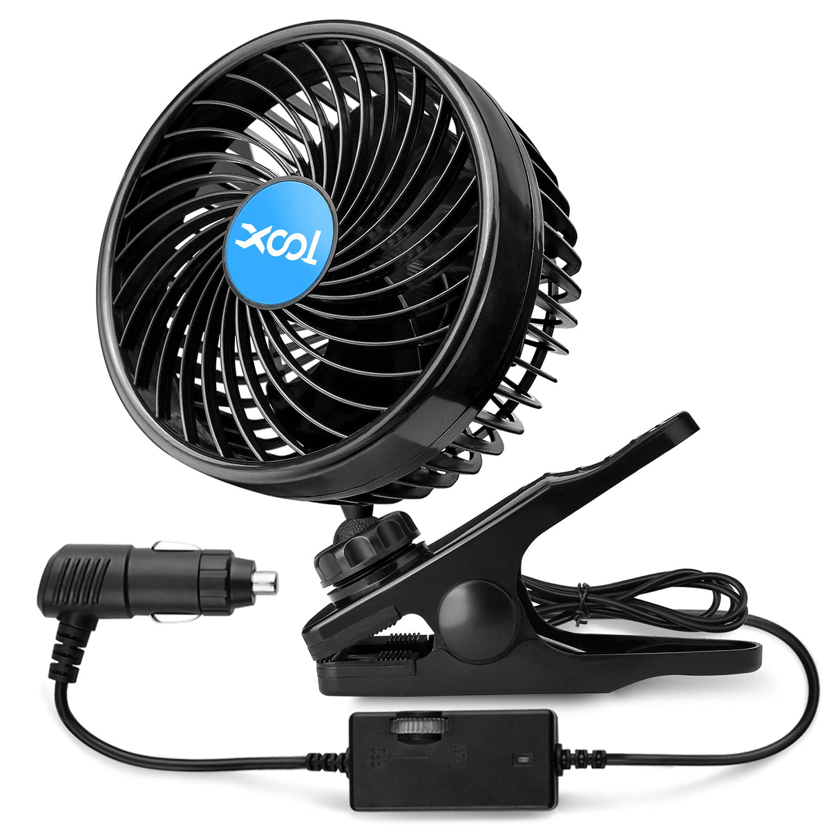 Xool 12V 6 ' ' Car Fan, Clip Fan 360 Degree Rotatable Car Fan Cooling Air Fan With Stepless Speed Regulation & Cigarette Lighter