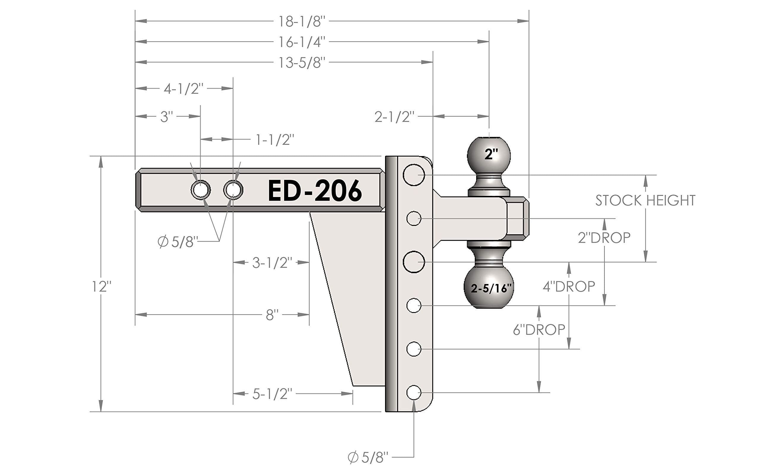 Bulletproof Hitches 2.0'' Adjustable Extreme Duty (30,000Lb Rating) 6'' Drop/Rise Trailer Hitch With 2'' And 2 5/16'' Dual Ball