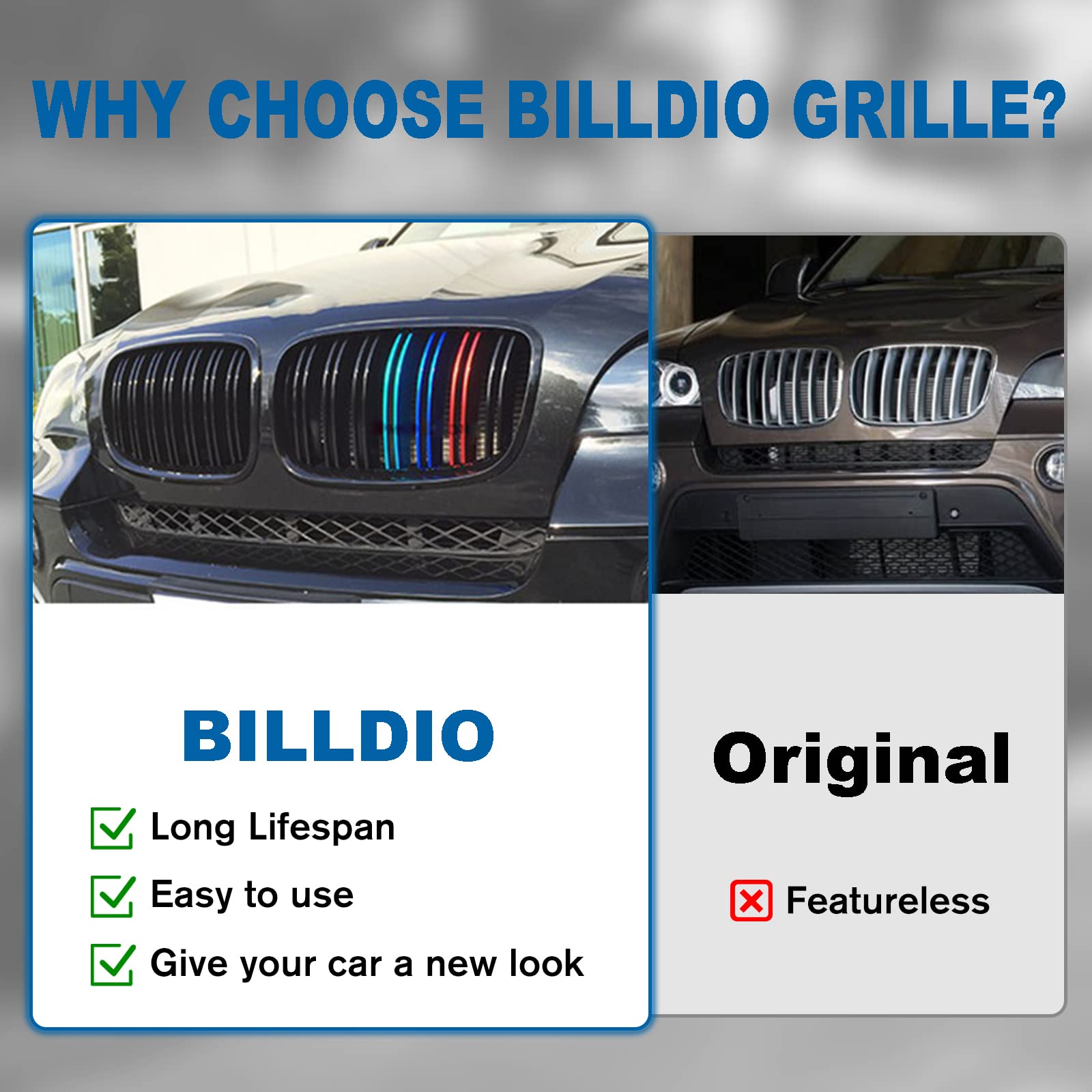 BILLDIO Grill Gloss Black M Color Compatible with 2007-2014 BMW X5 E70 X6 E71 Front Kidney Grille ABS with Double Slats
