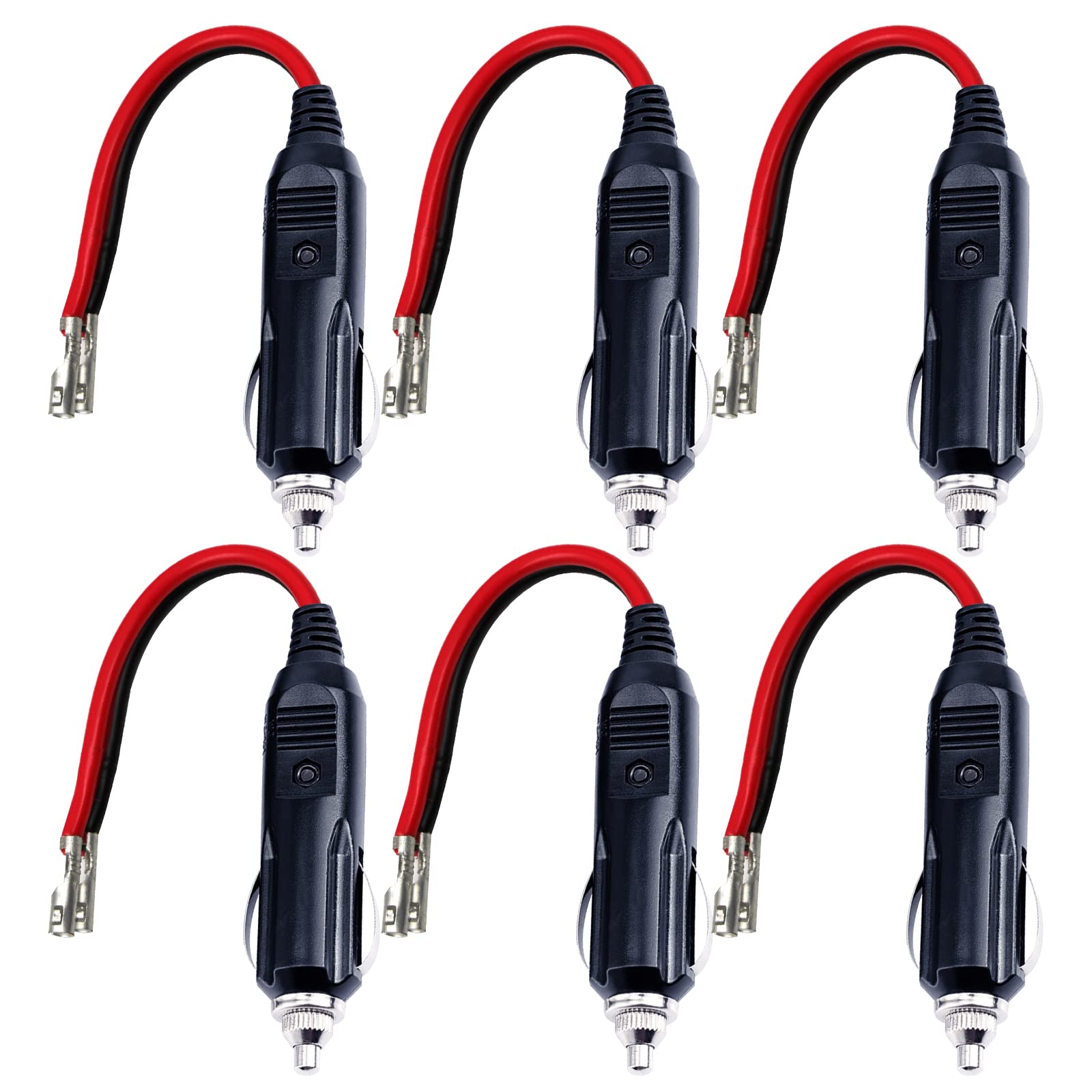 [6Pack] 12V Replacement Cigarette Lighter Male Plug With Lead - 12V 15Amp Fused Replacement Cigarette Lighter Male Plug With Led
