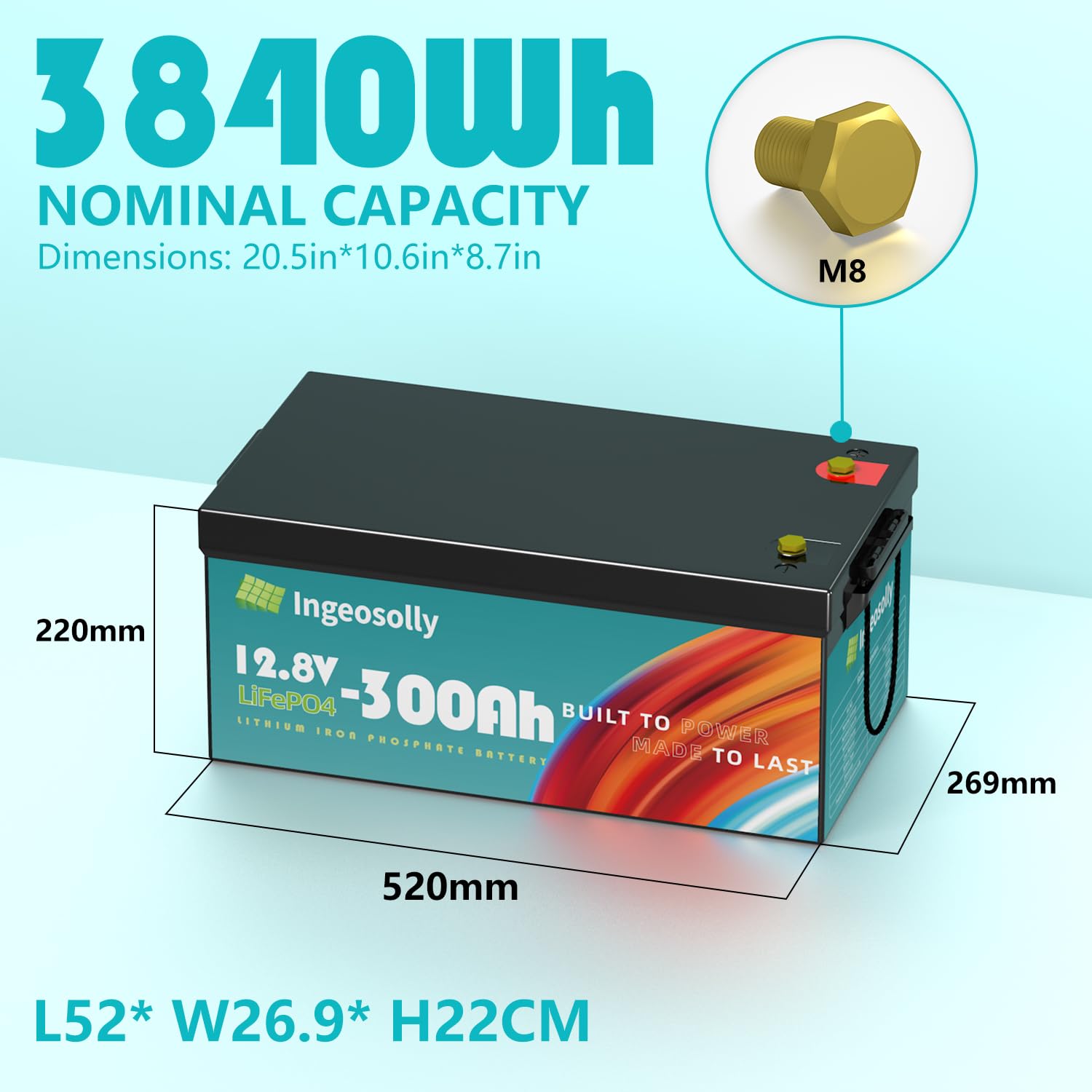 12V 300Ah Lithium LiFePO4 Battery, 3840Wh Lithium Iron Phosphate Battery Built-in Smart 200A BMS, 8000+ Deep Cycles &10-Year Lif