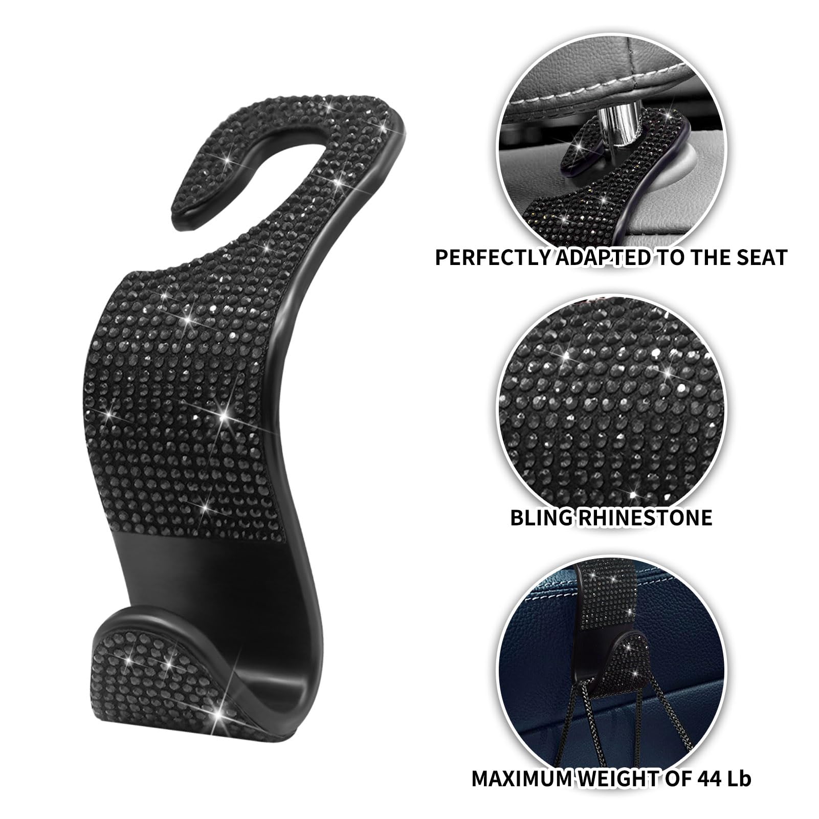 Generic Car Purse Hook Bling Car Headrest Hook For Women Girls, 4 Packs Auto Back Seat Hangers Rear Headrest Hook For Purse, Bag