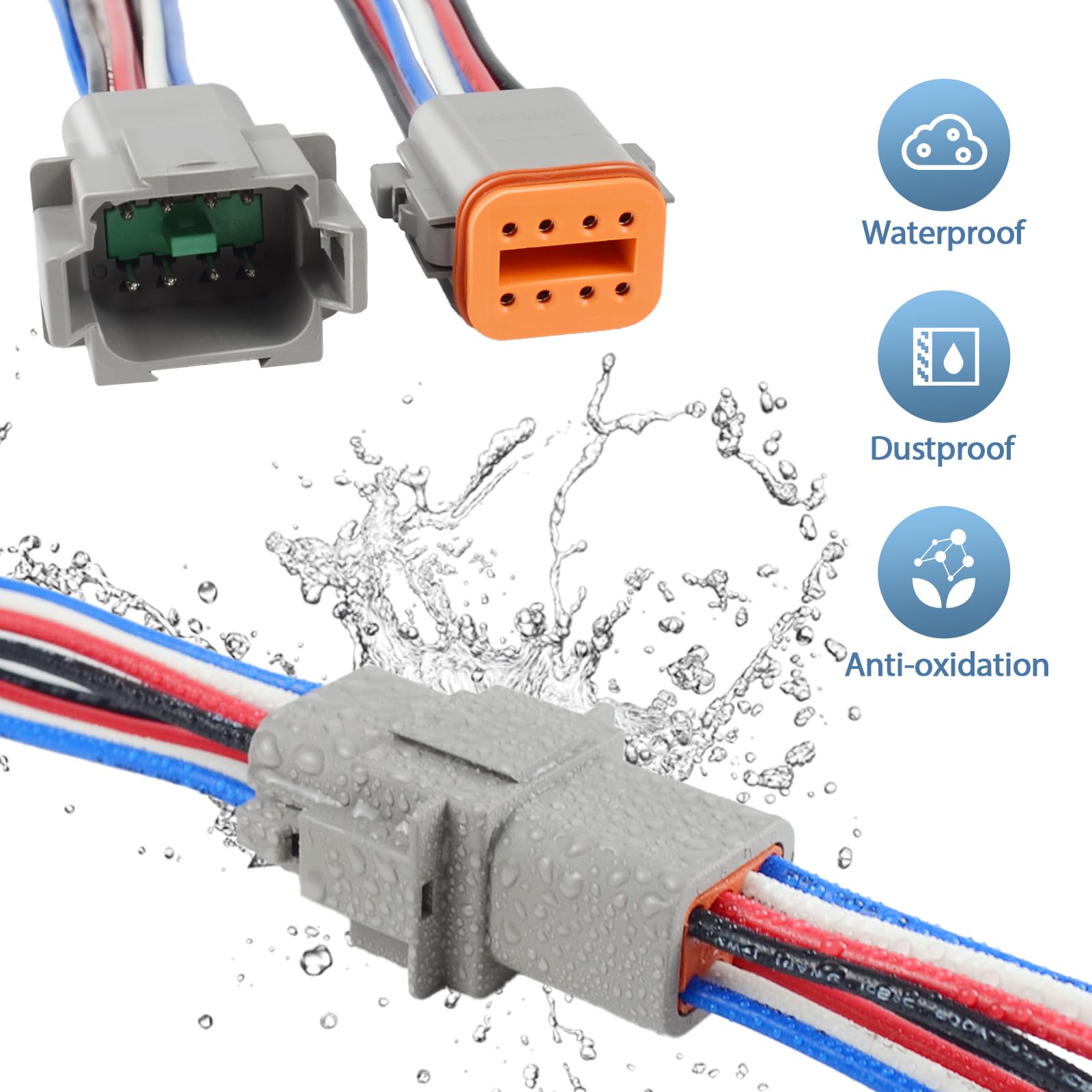 2 Kit Deutsch DT 8 pin Grey Male Female Wiring Harness Deutsch Pigtail 8 Wire Way Waterproof Automotive Electrical Connector 16